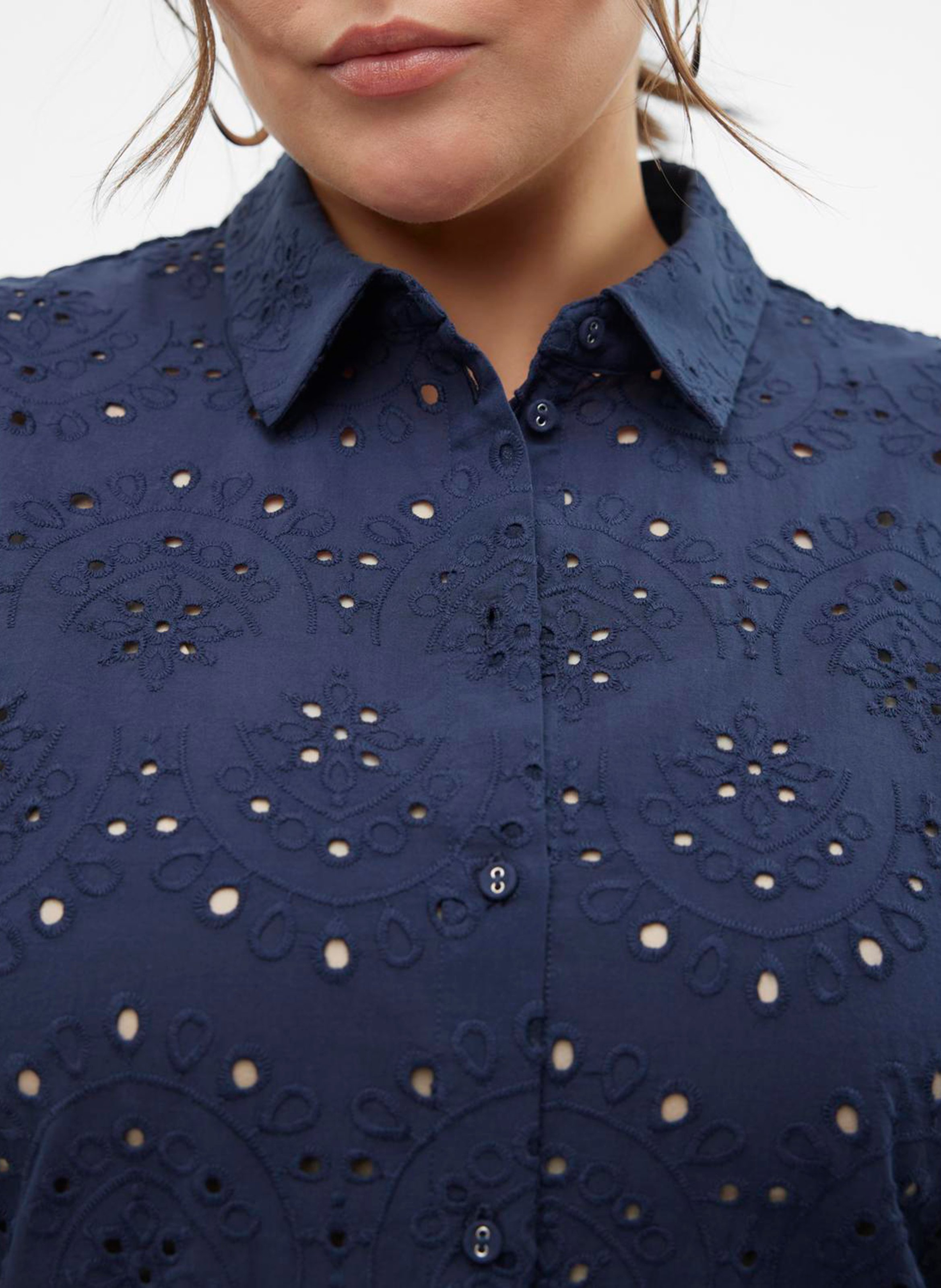 Openwork cotton short-sleeved shirt VERO MODA CURVE Blue