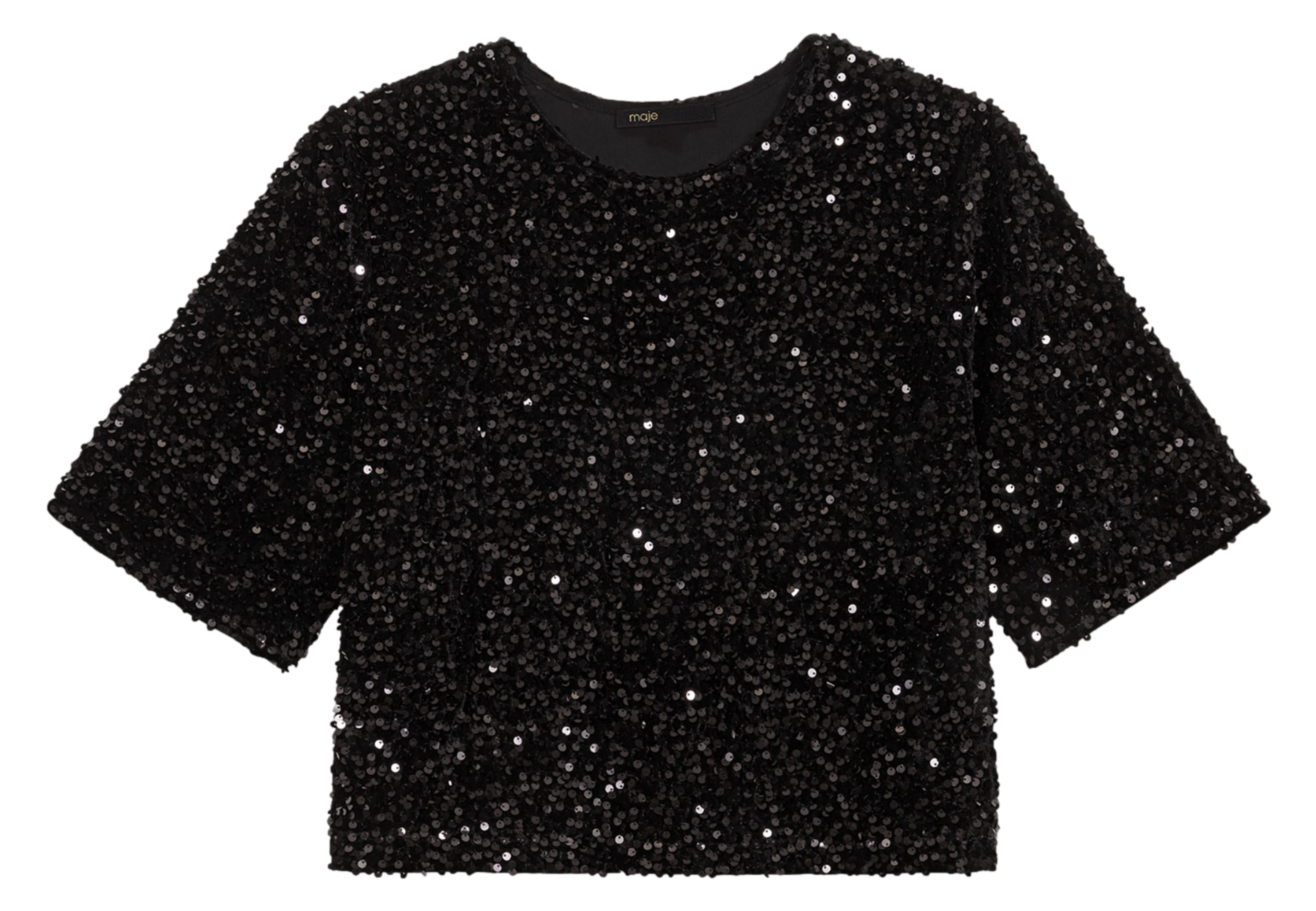 Top court col rond à sequins MAJE Noir