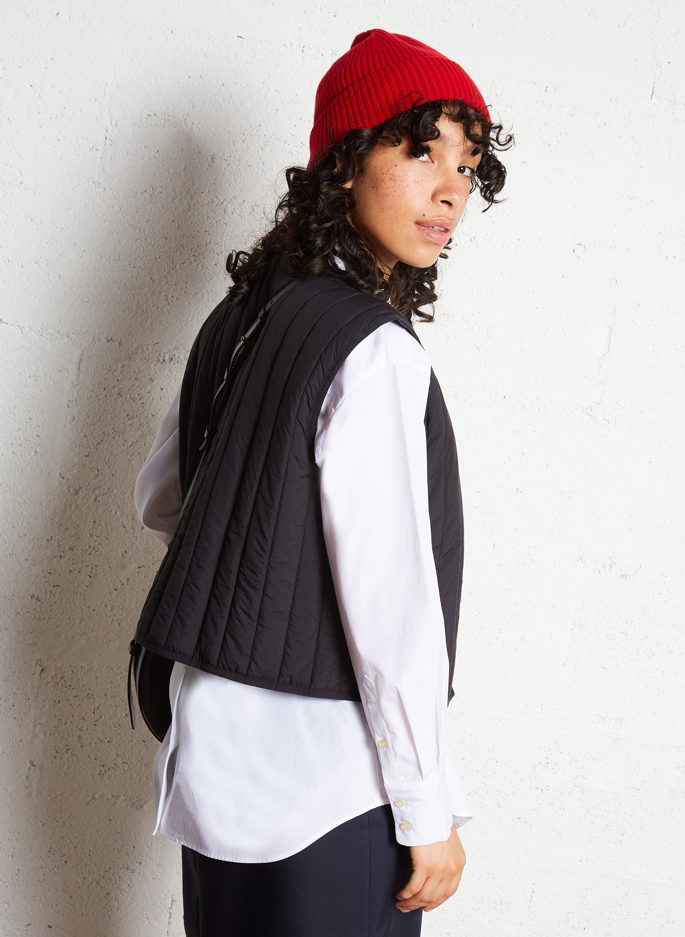 Quilted straight V-neck jacket RAINS Black