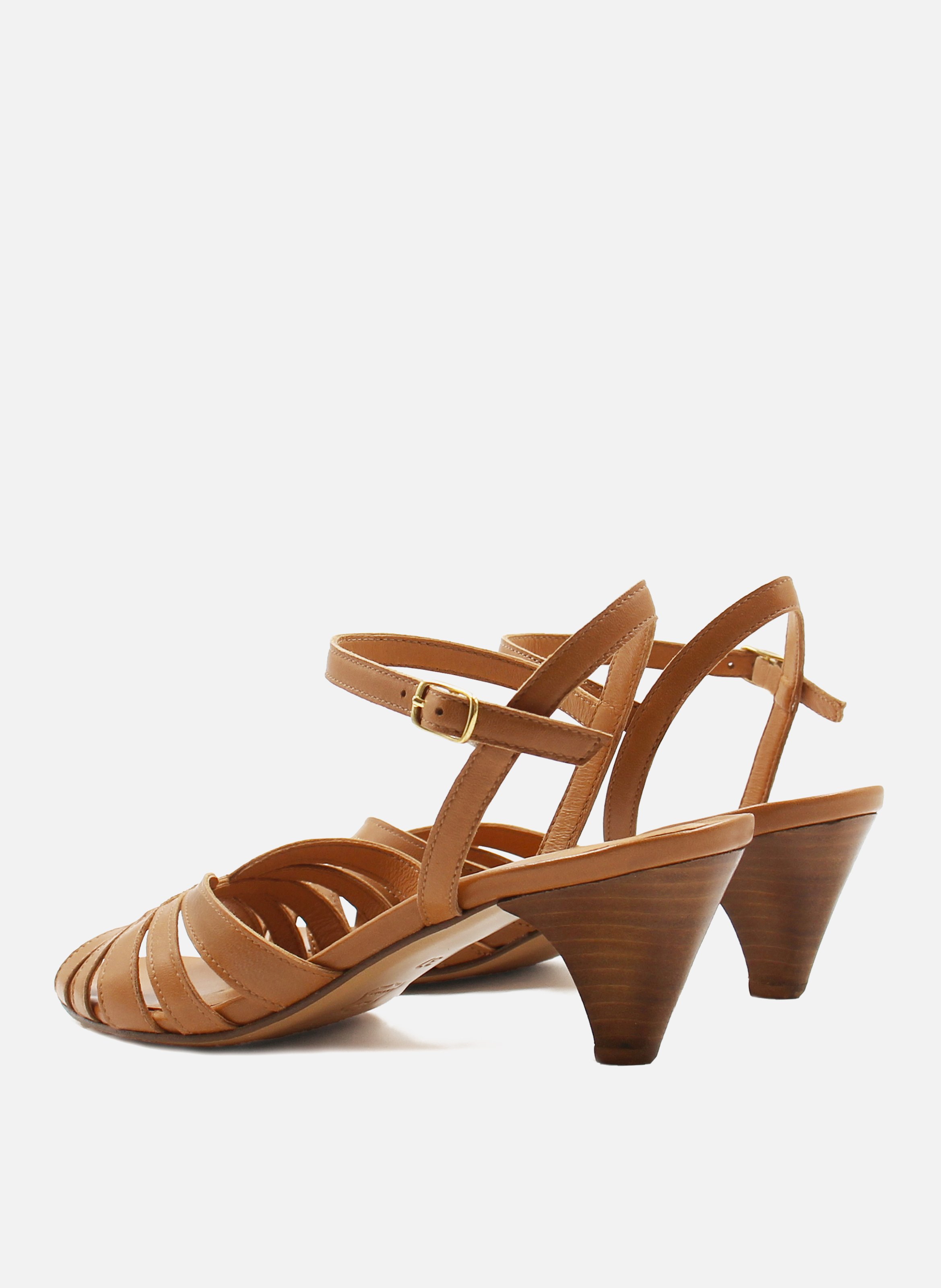 Medium heel leather strappy sandals JULES & JENN Brown
