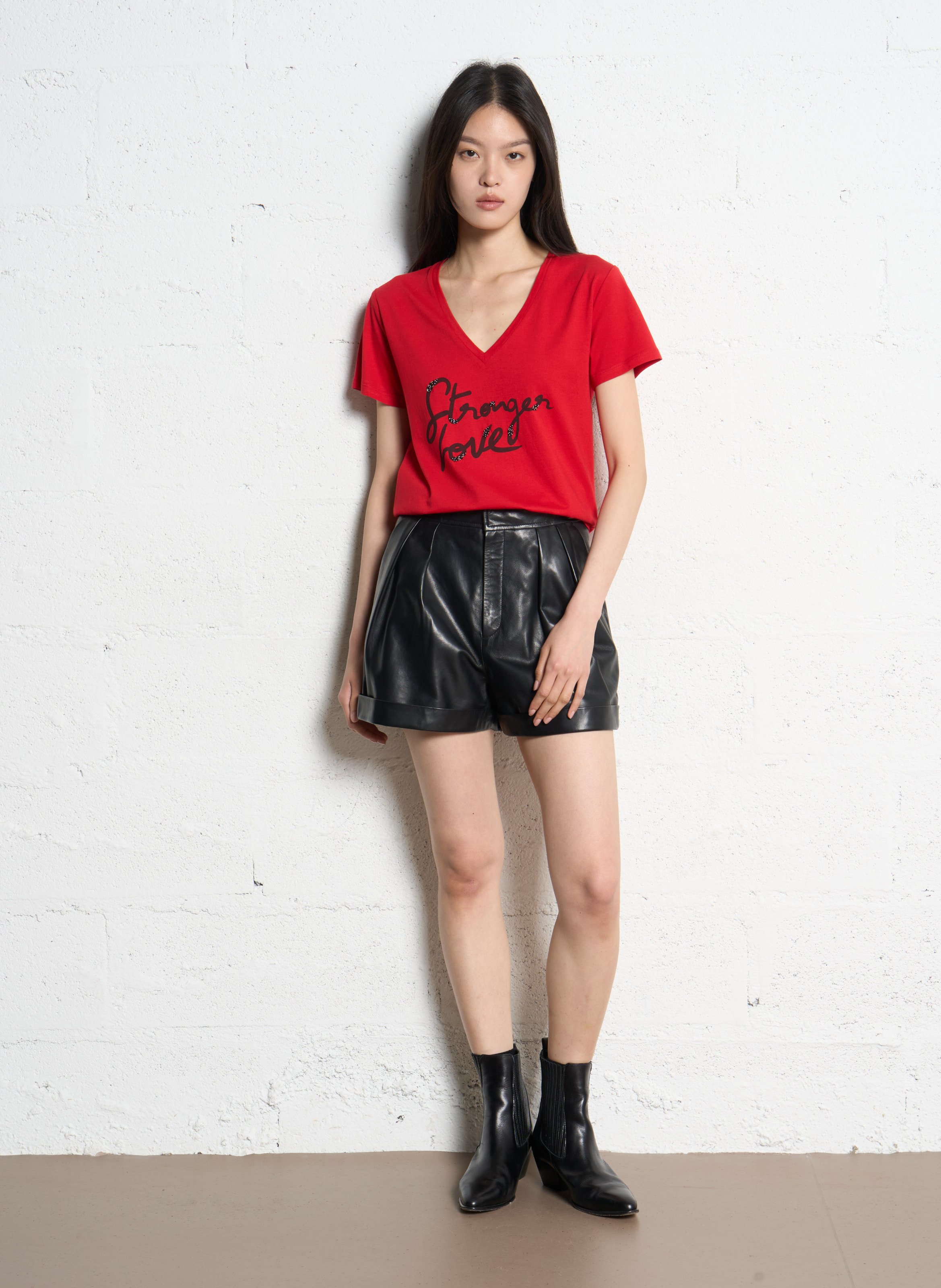 Straight leather shorts IKKS Black