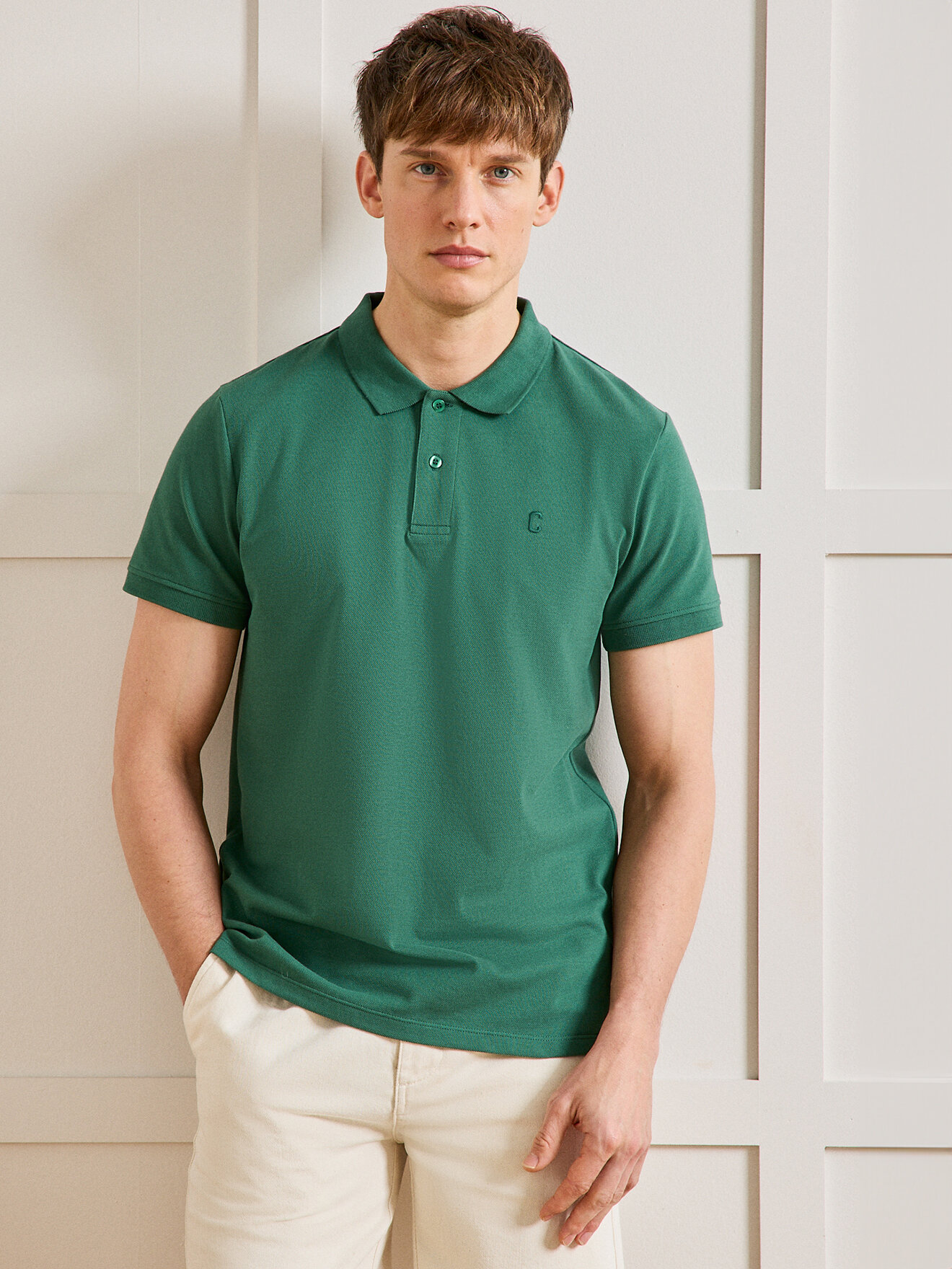 Plain organic cotton piqué polo CYRILLUS Green