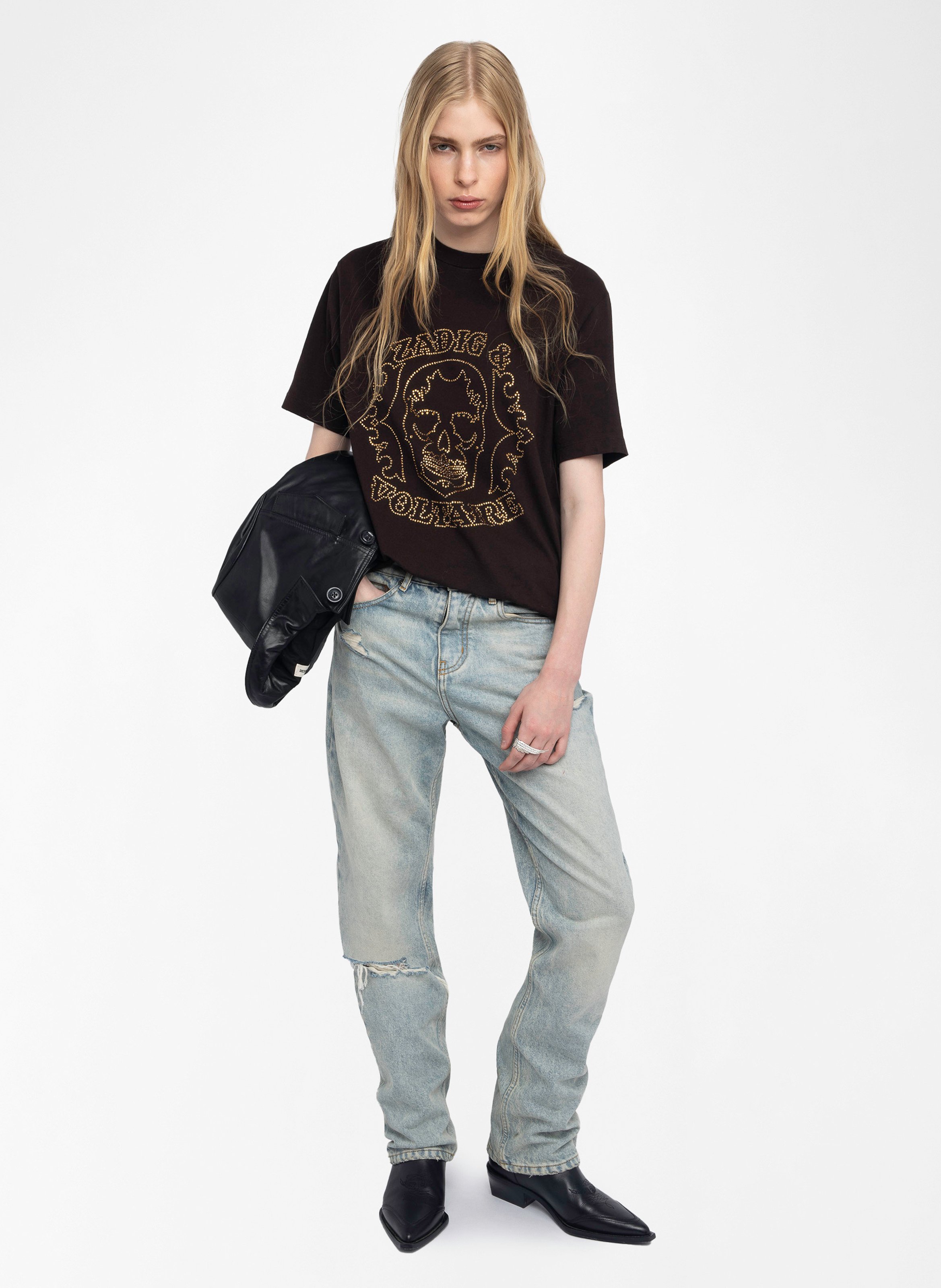 Tee-shirt oversize à motif strass  ZADIG&VOLTAIRE Marron