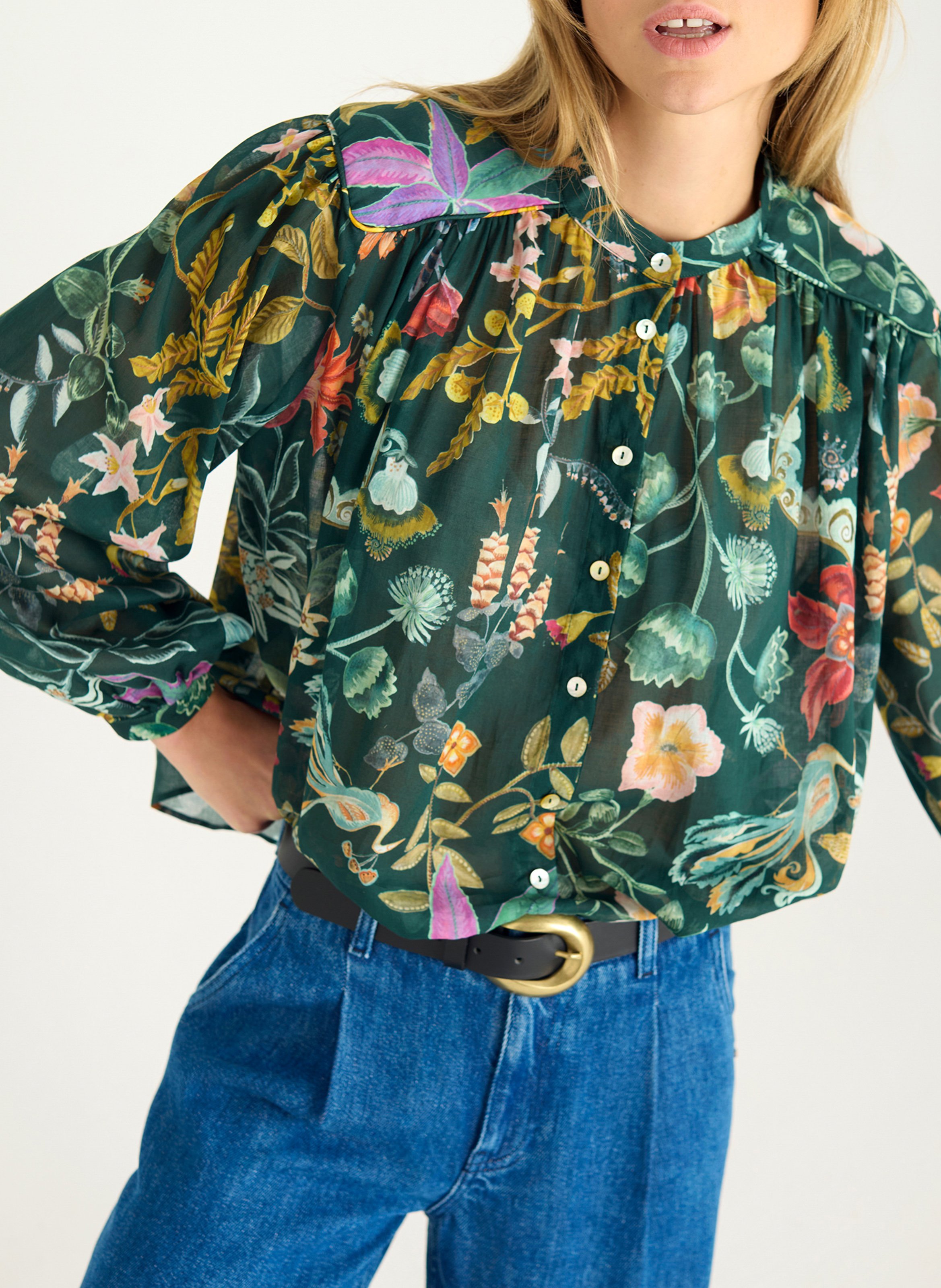 Chemise ample col rond imprimée COTELAC Vert