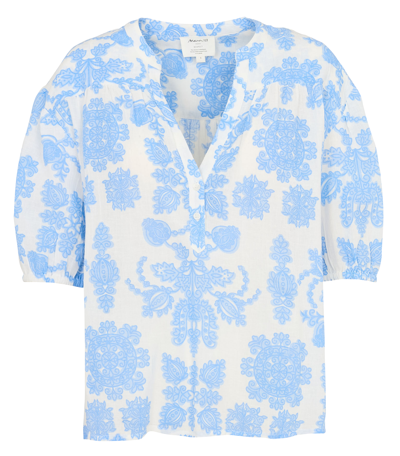 Blouse droite en coton mélangé imprimé MAISON 123 Bleu