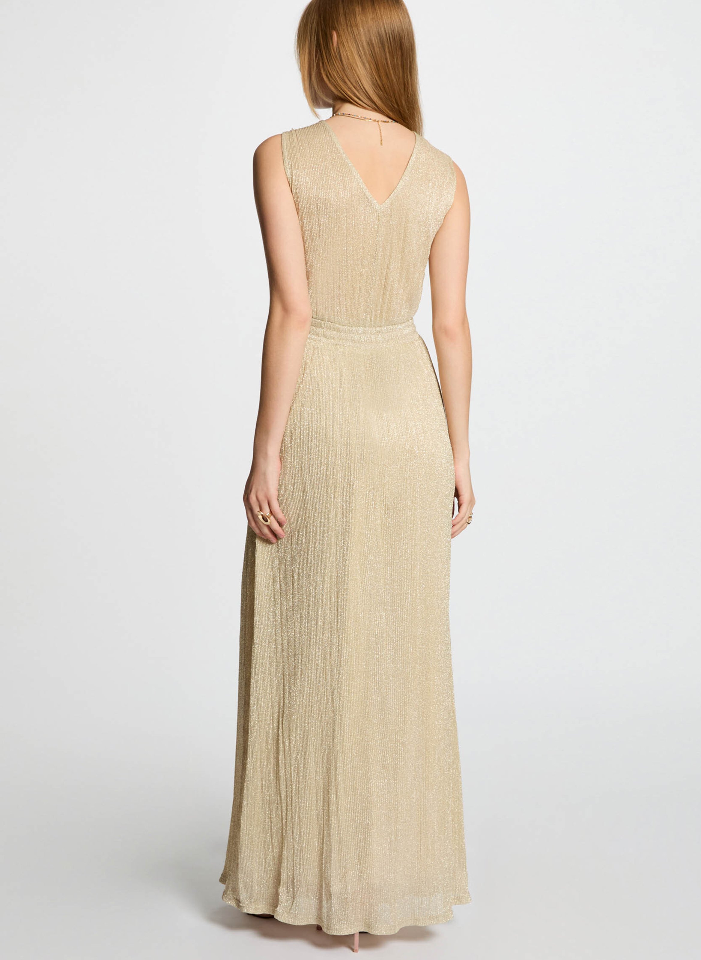 Lange mouwloze jurk met V-hals en lovertjes MORGAN Goudkleurig