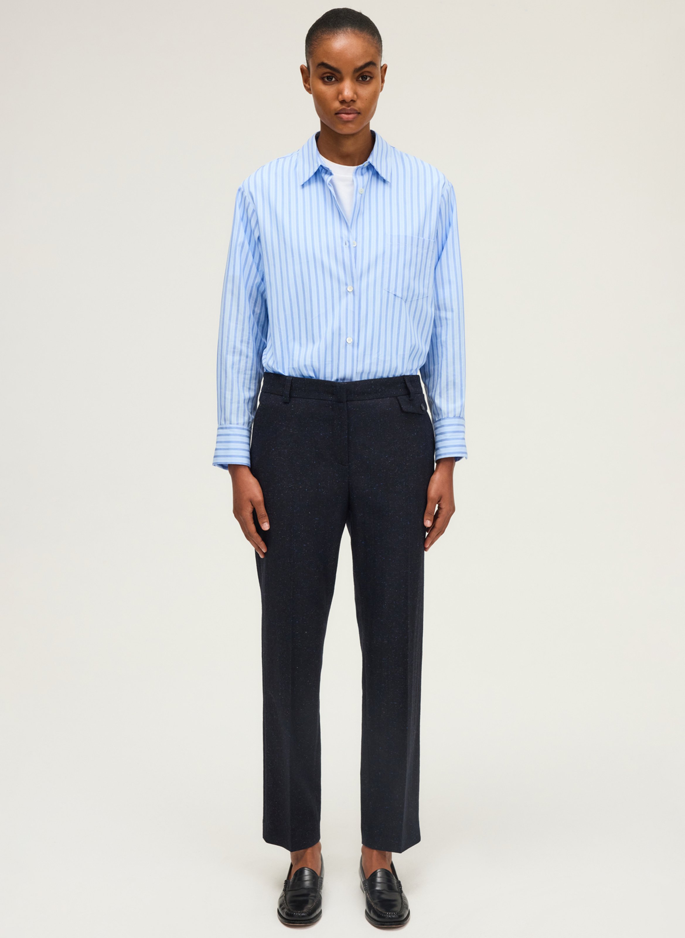 Pantalon droit en laine mélangée PABLO Bleu