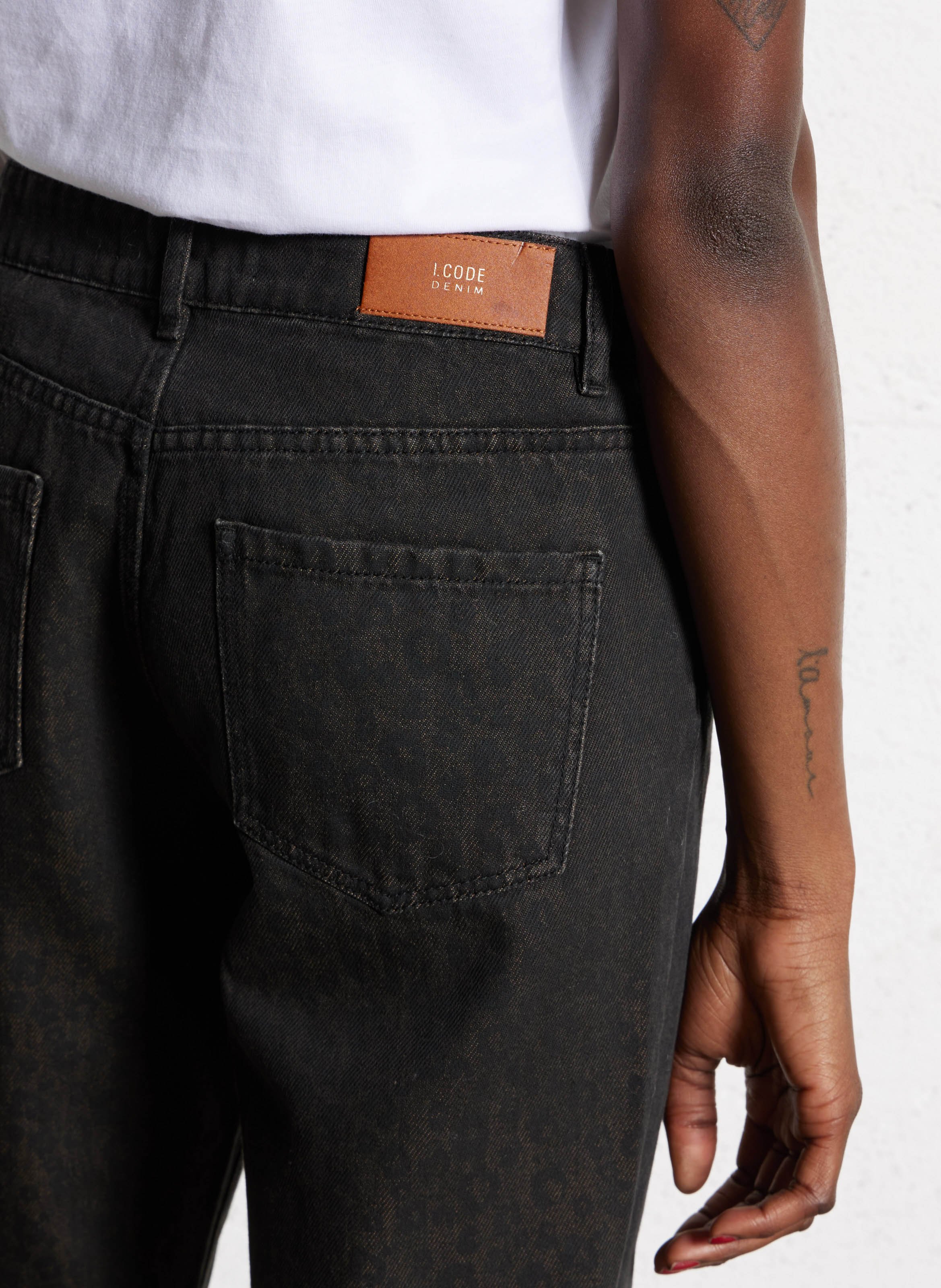 Straight printed cotton jeans I CODE Brown