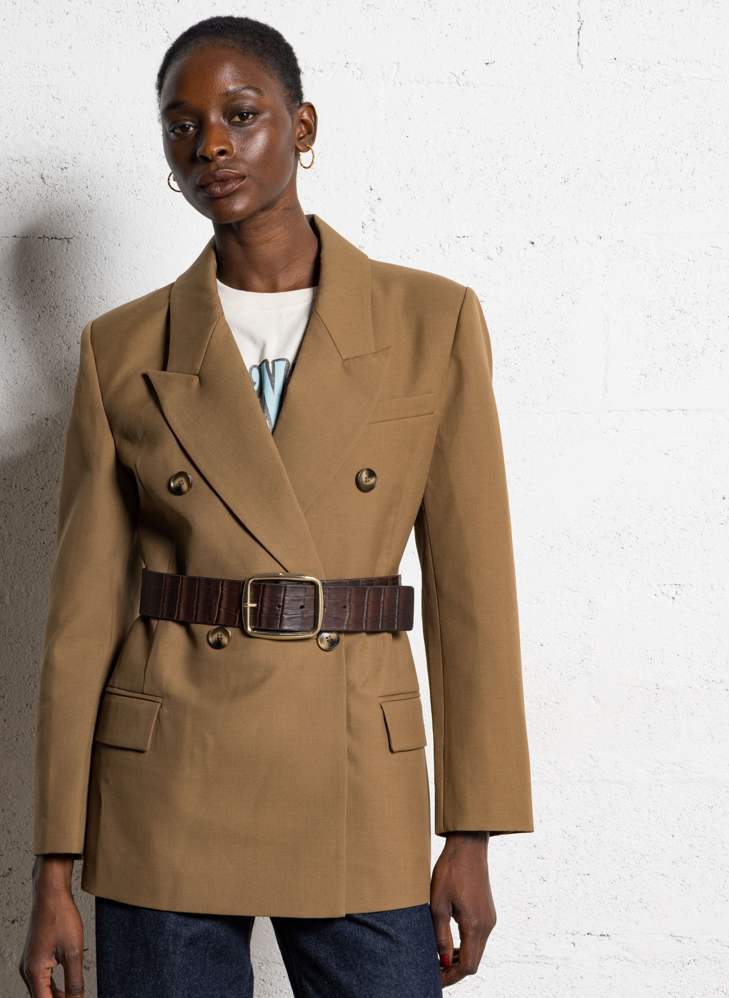 Ceinture en cuir embossée croco SUD EXPRESS Marron