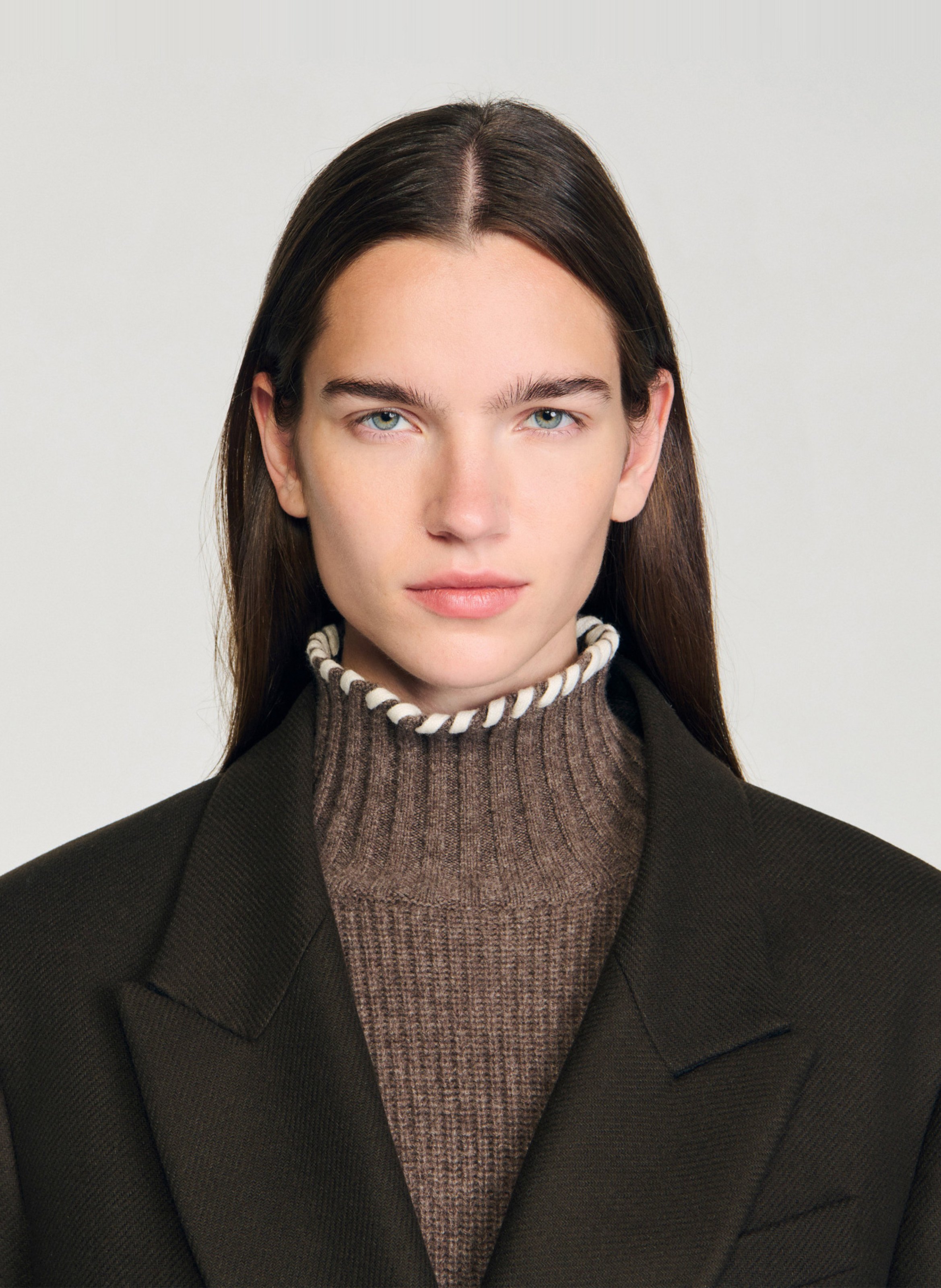 Lange oversized jas van wolmix SANDRO Bruin