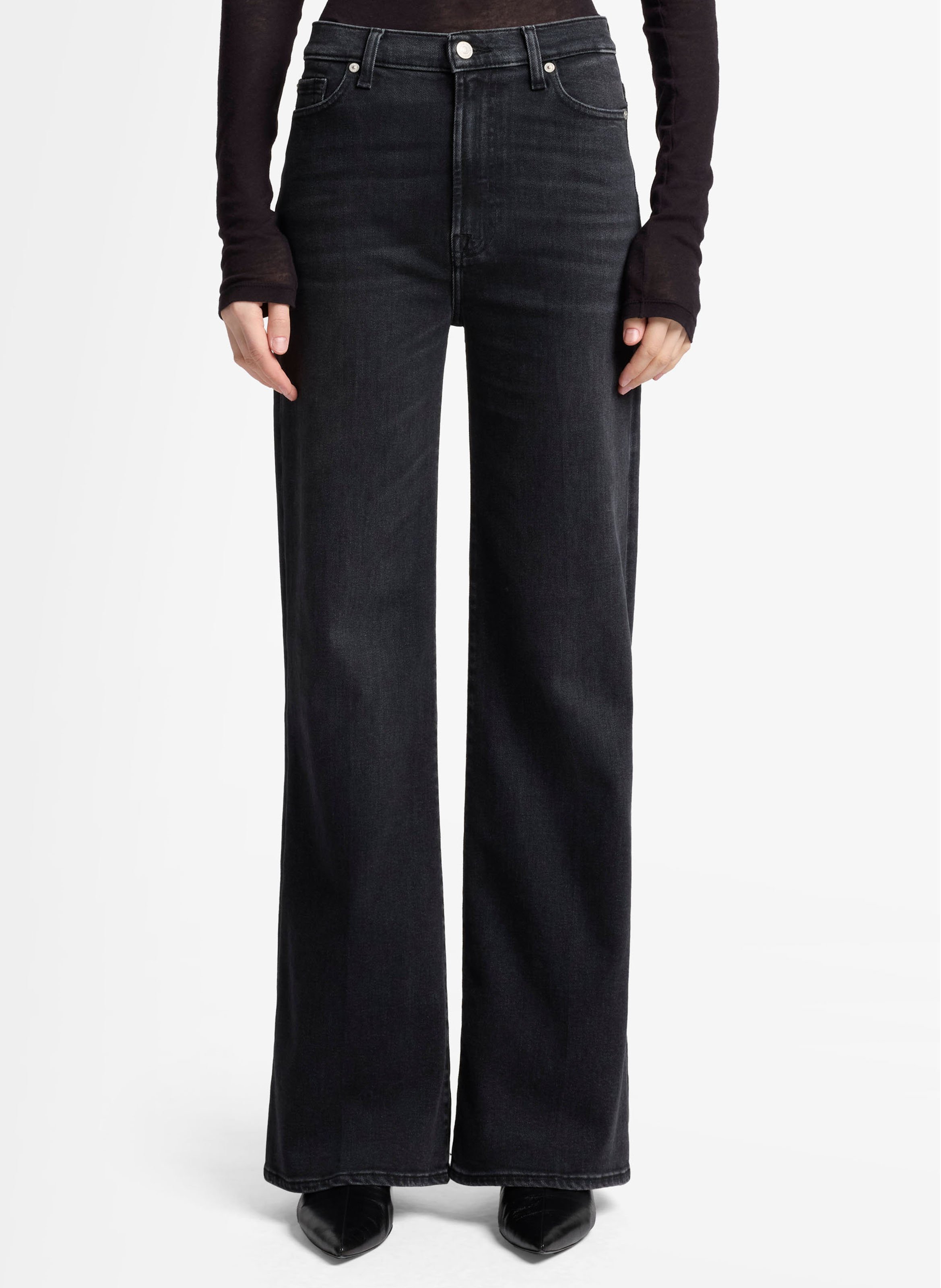 Wijde hoge taille jeans uni 7 FOR ALL MANKIND Zwart