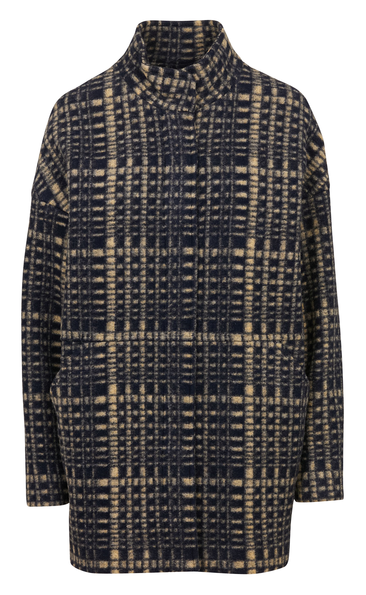 Straight coat with high collar in checkered pattern I CODE Blue