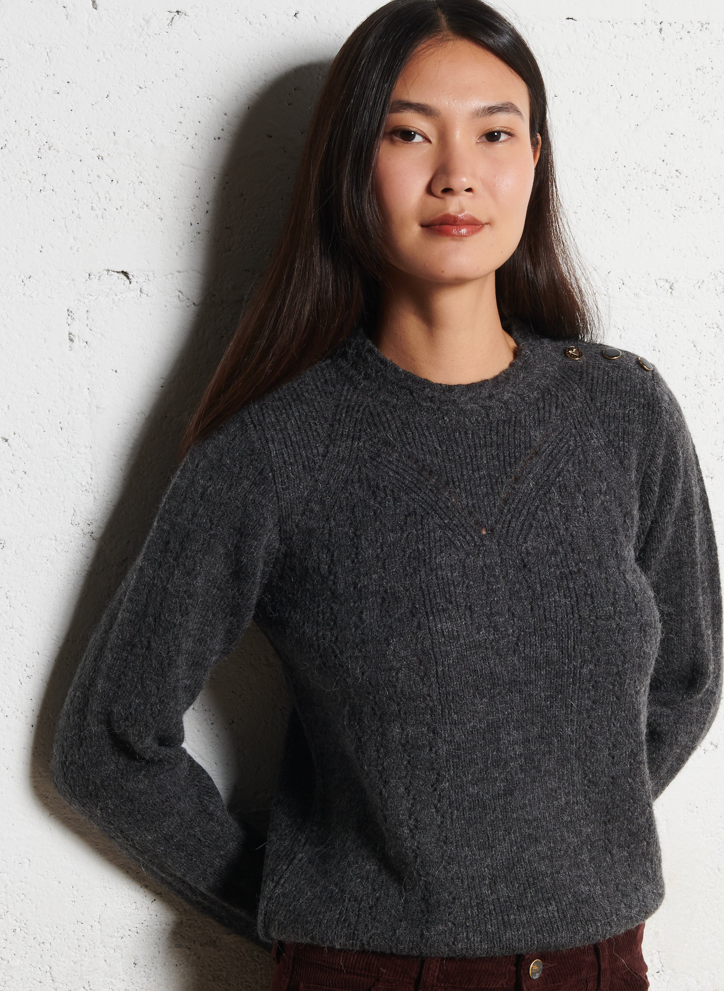 Round neck straight fit sweater in openwork knit I CODE
