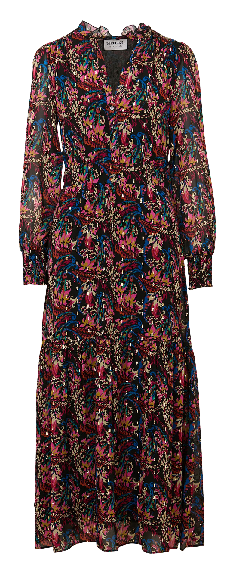 Robe longue fluide imprimée à volants BERENICE Multicolore