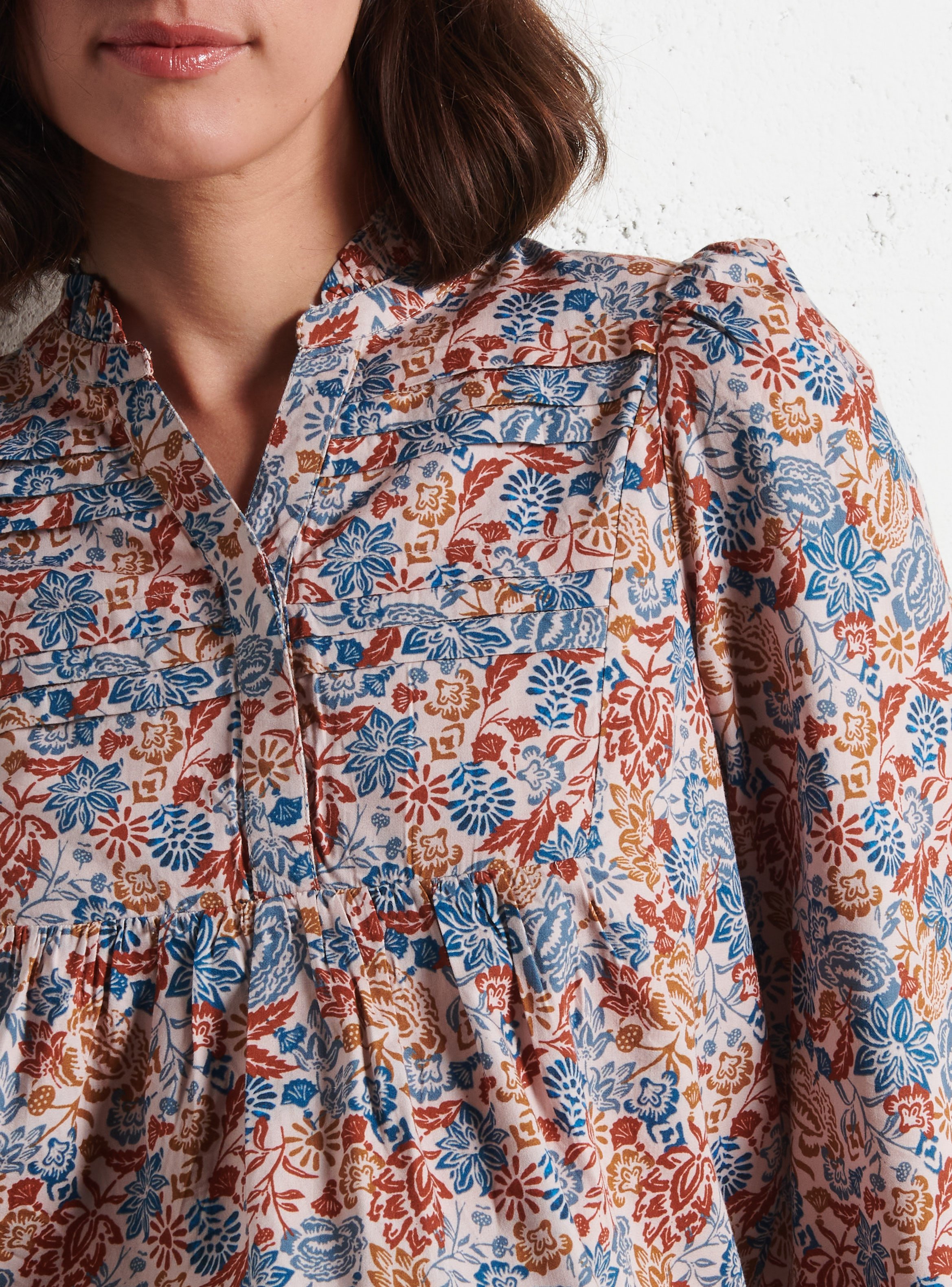 Blouse imprimée plissée à volants I CODE Blanc