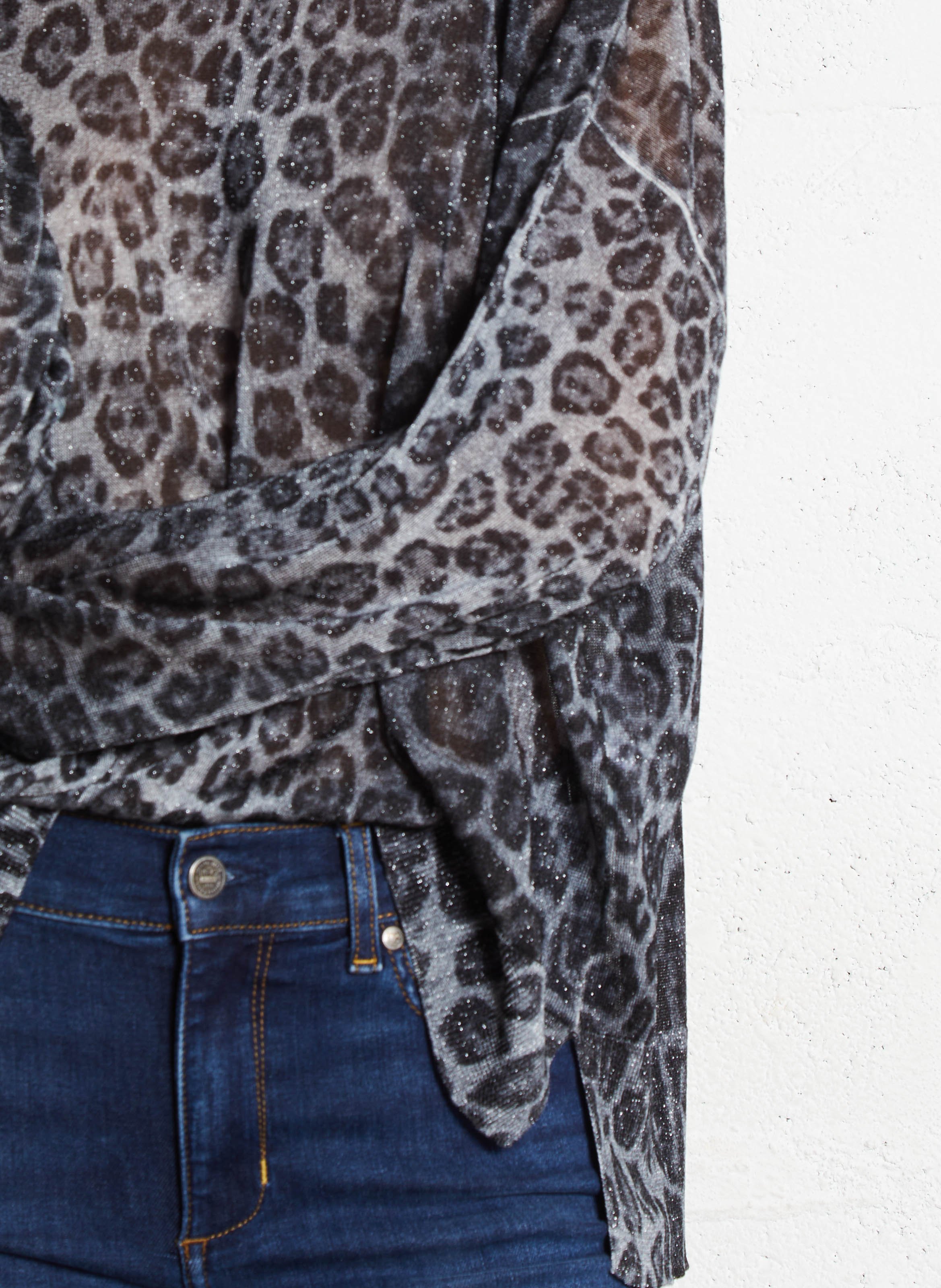 Glitzernder Feinstrickpullover mit Leopardenmuster LIU JO Grau