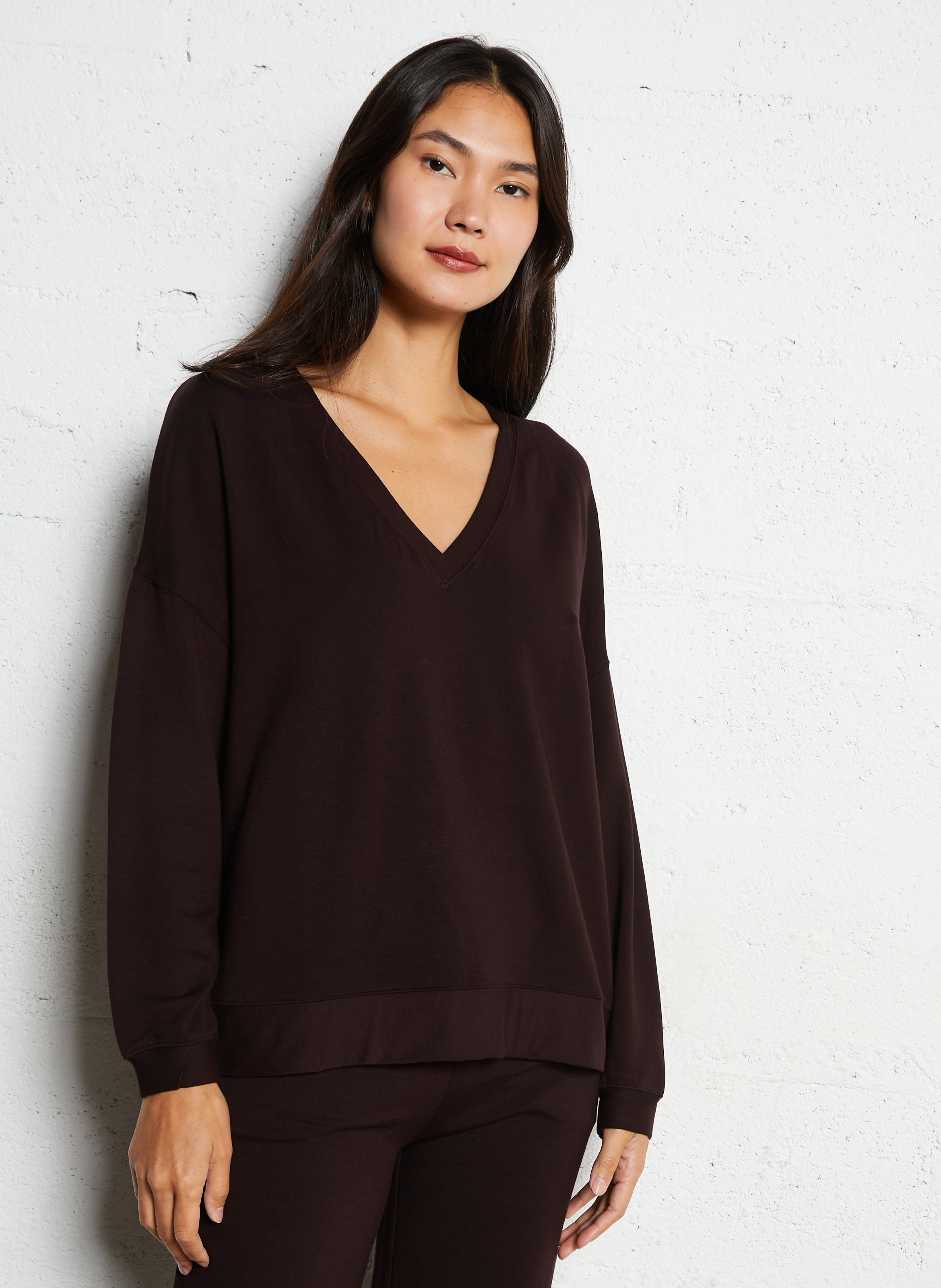 Tee-shirt col v MAJESTIC FILATURES Prune