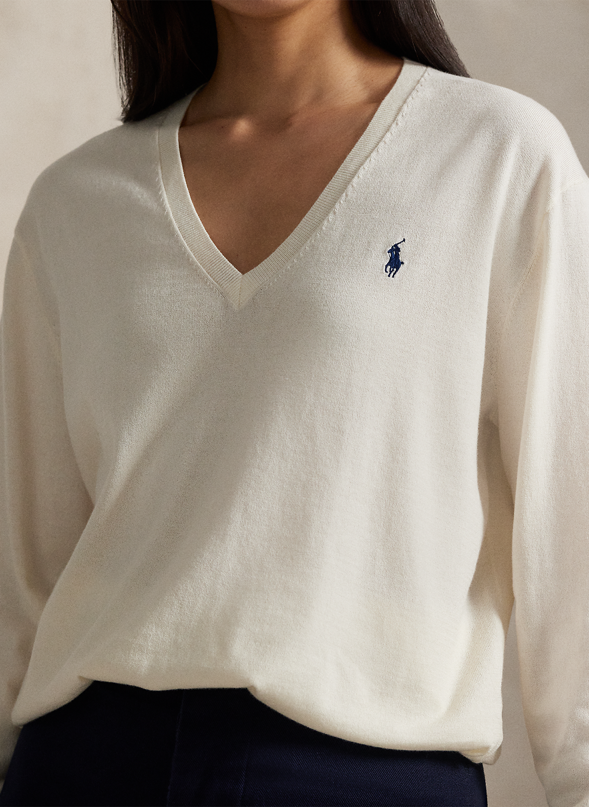 Pull col V en coton POLO RALPH LAUREN Beige