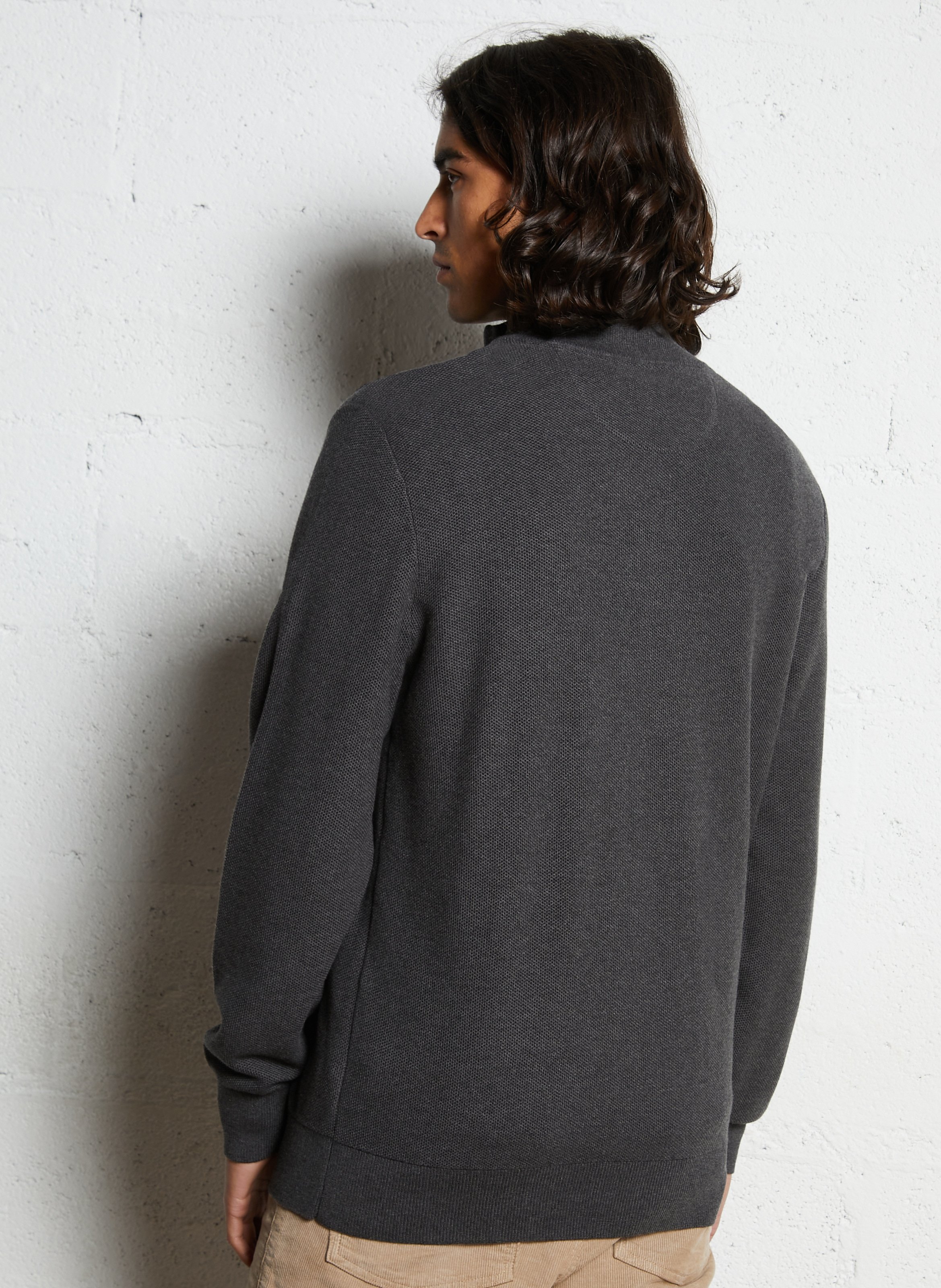 Pull droit col montant brodé en coton EDEN PARK Gris