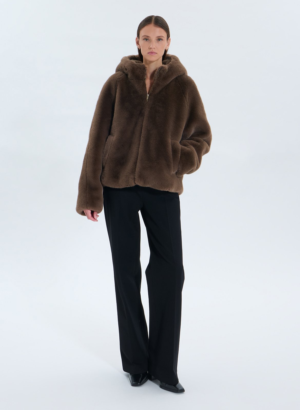 High neck coat with faux fur effect ZAPA Beige