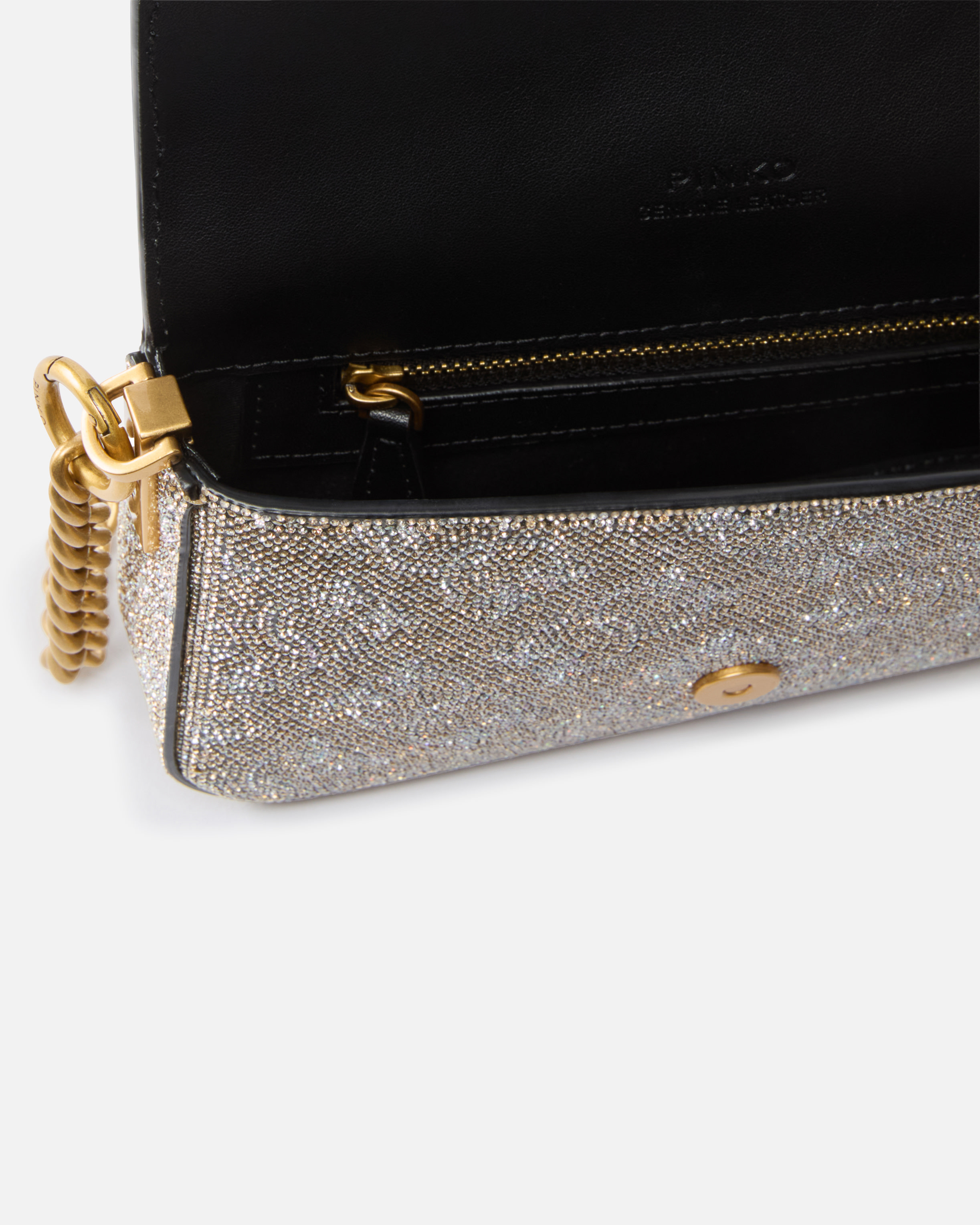 Shoulder bag "Baby Love Bag Slouchy" in leather with rhinestones PINKO Golden