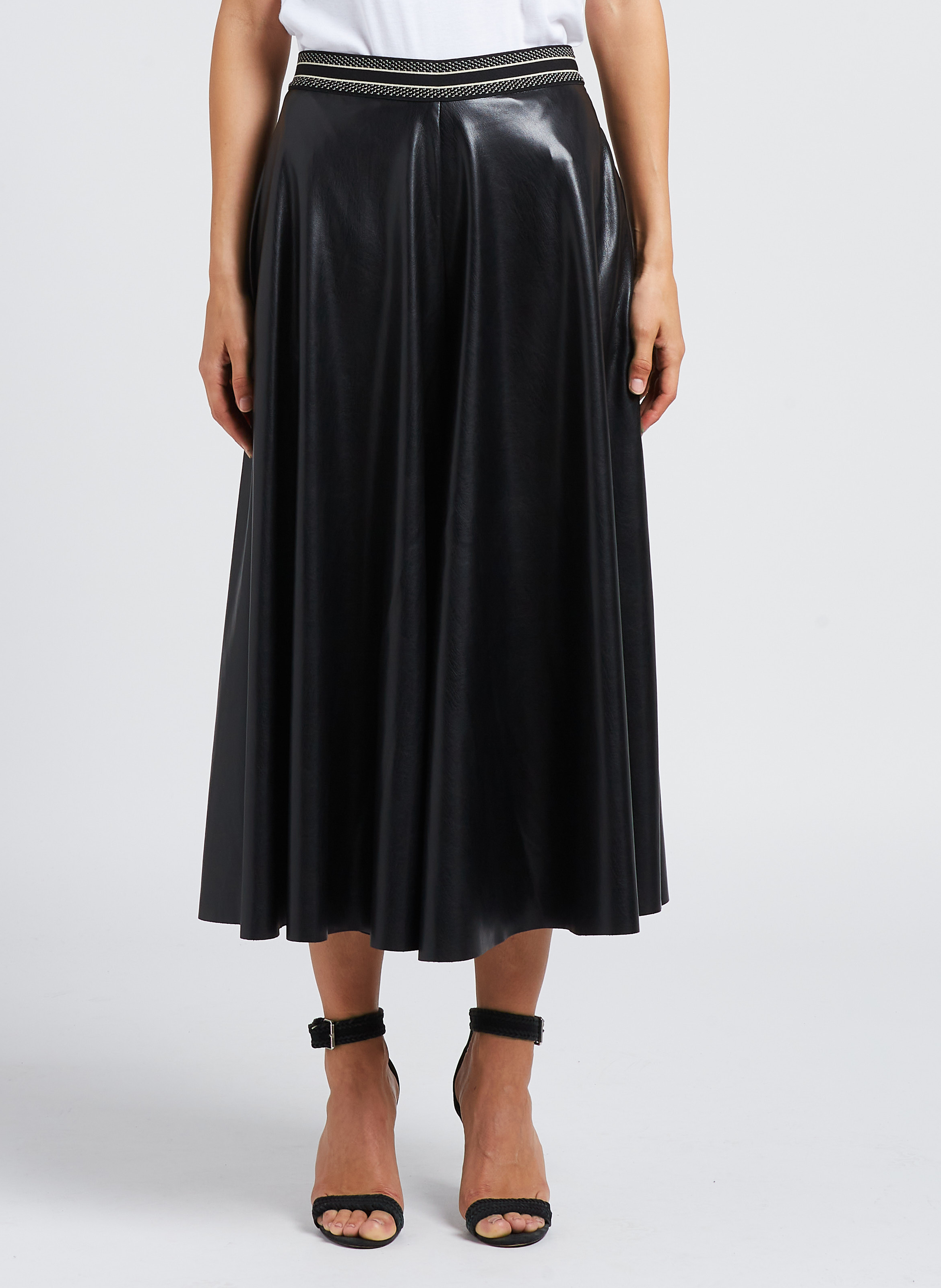 Lange, imitatieleren rok MES DEMOISELLES Zwart