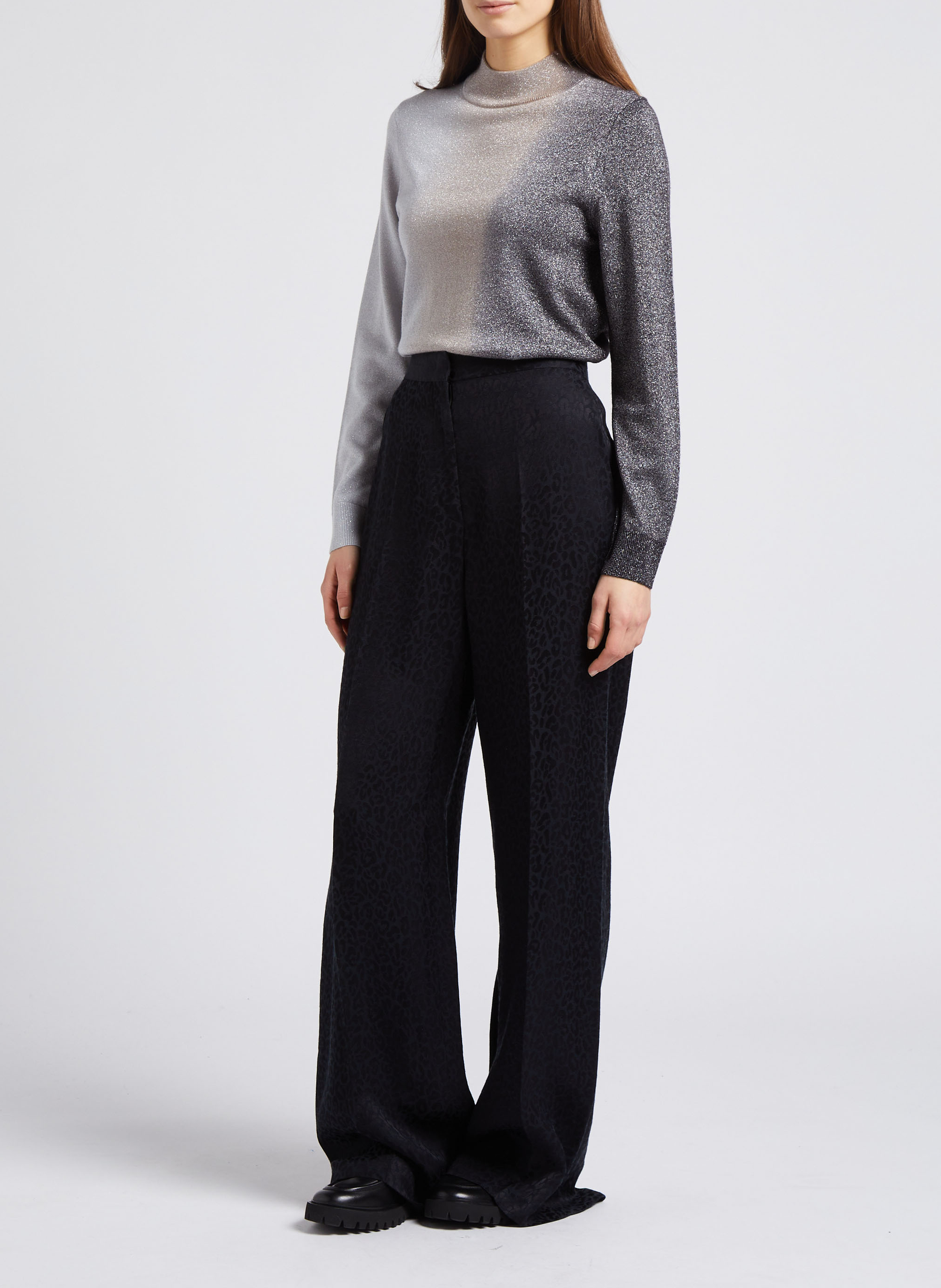 Top droit col montant avec fils métallisés en laine mélangée PAUL SMITH Noir