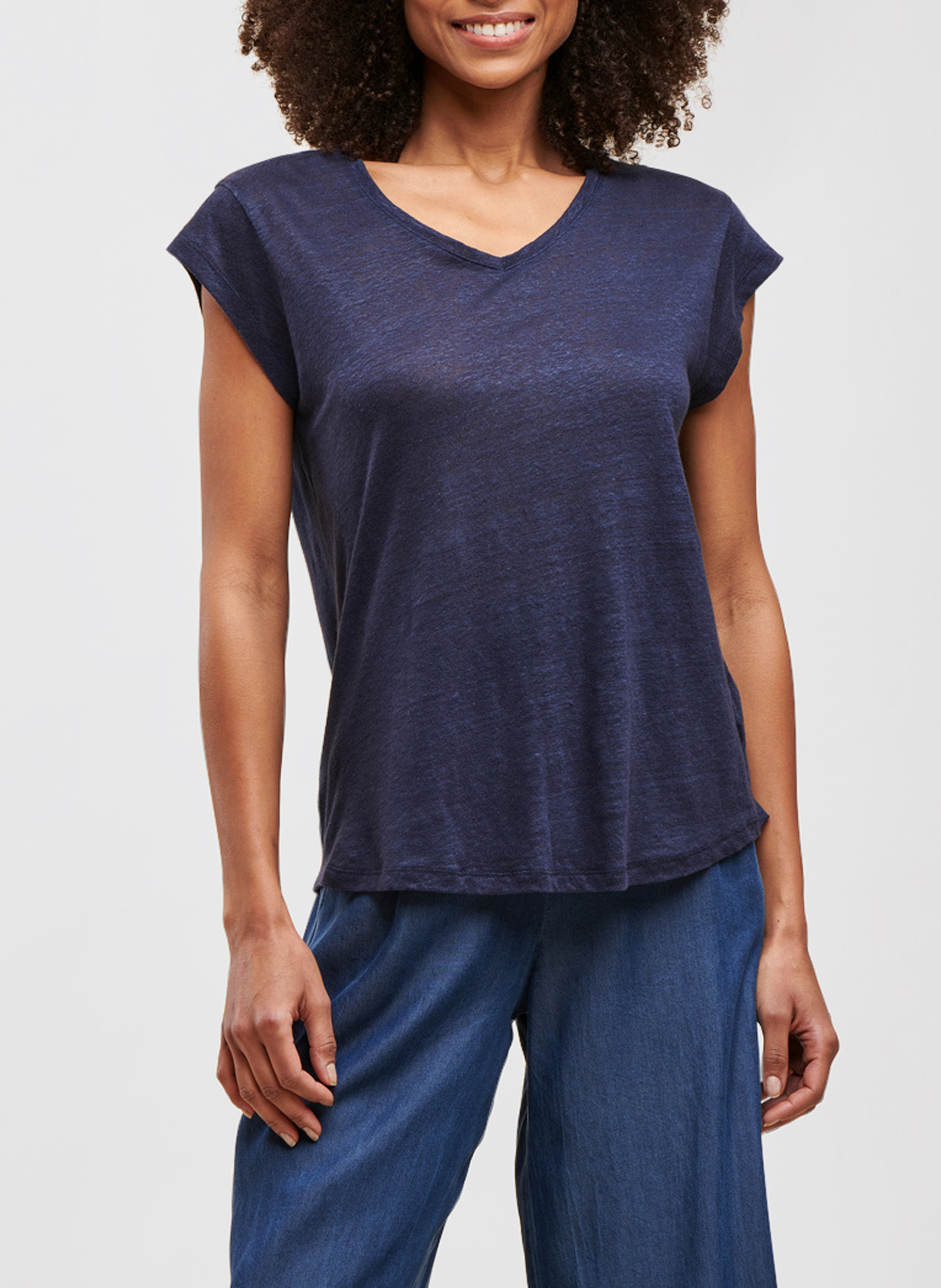 Linnen T-shirt met V-hals LA FEE MARABOUTEE Blauw