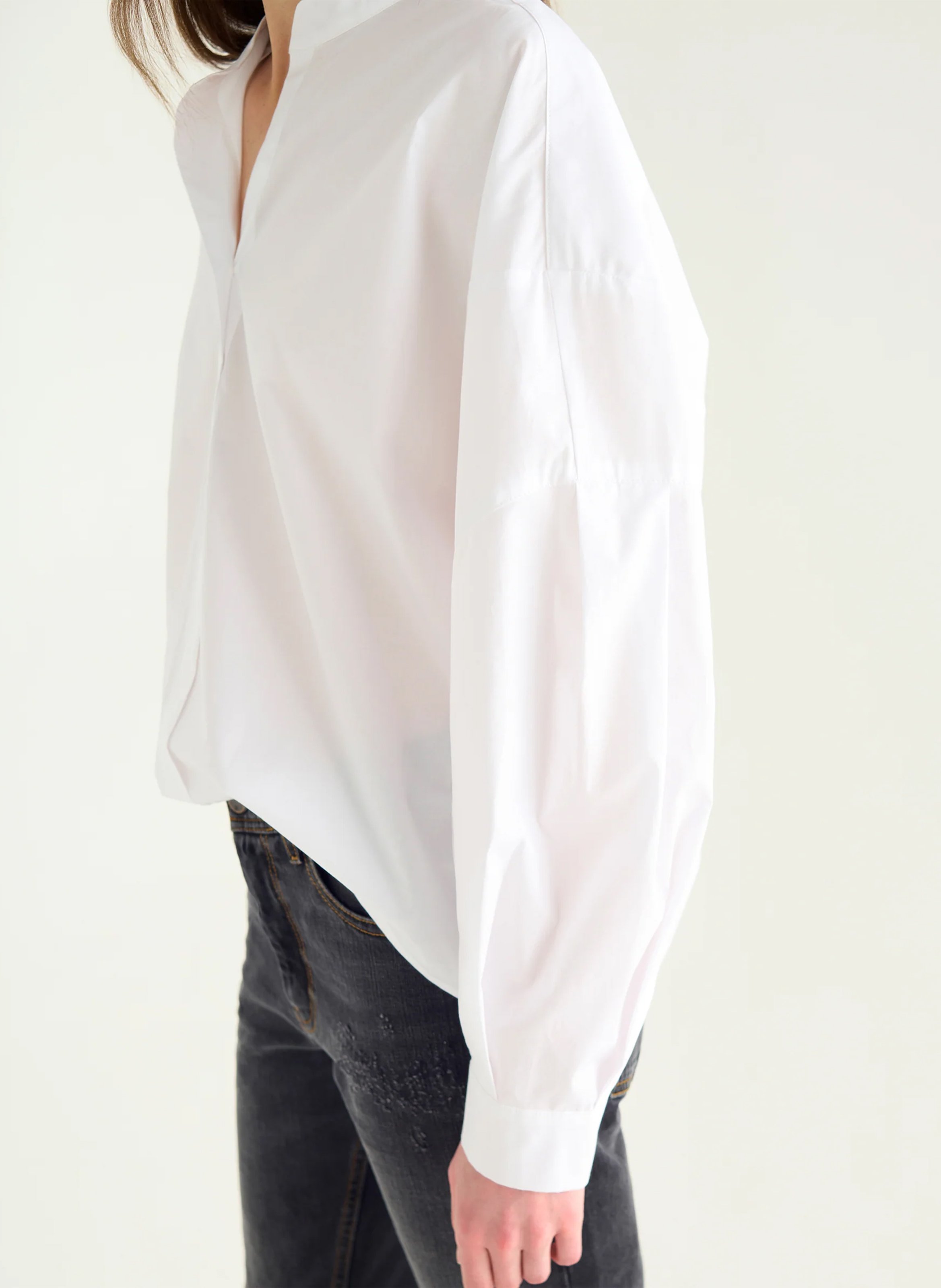 Oversize Bluse mit Tunesischem Kragen aus Bio-Baumwolle ACOTE Weiss