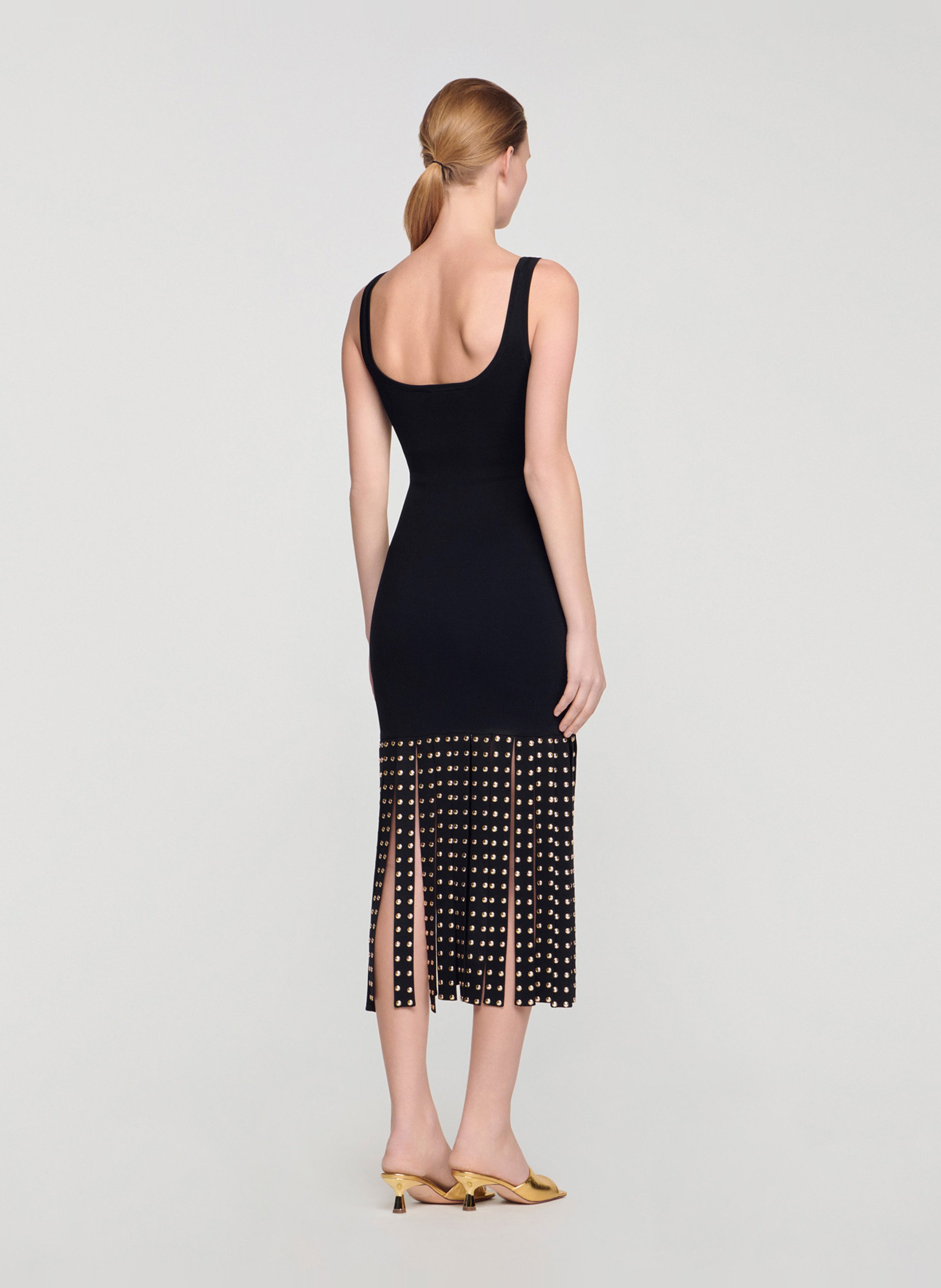 Robe midi col rond en maille SANDRO Noir