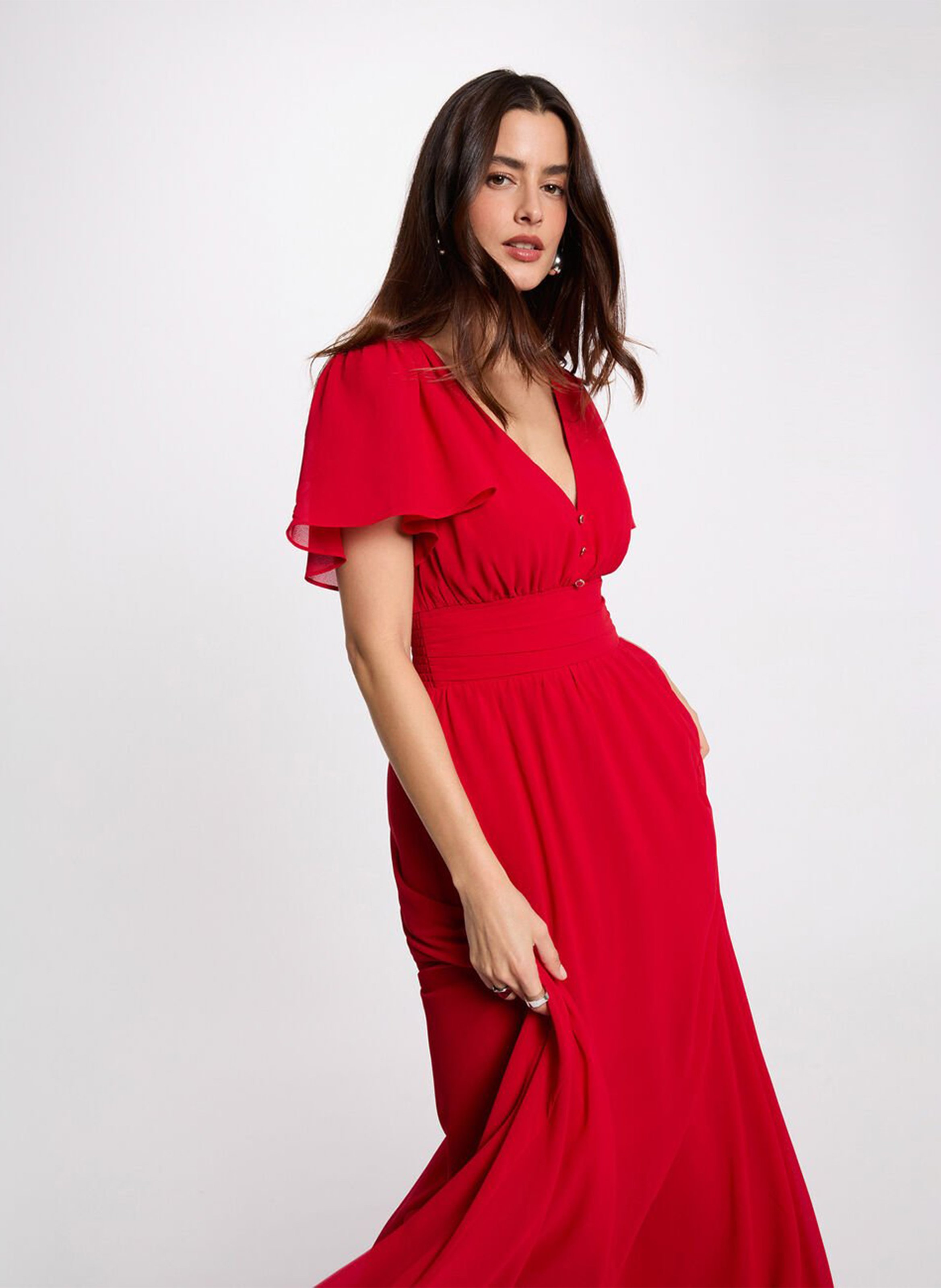 Long V-neck dress MORGAN Red