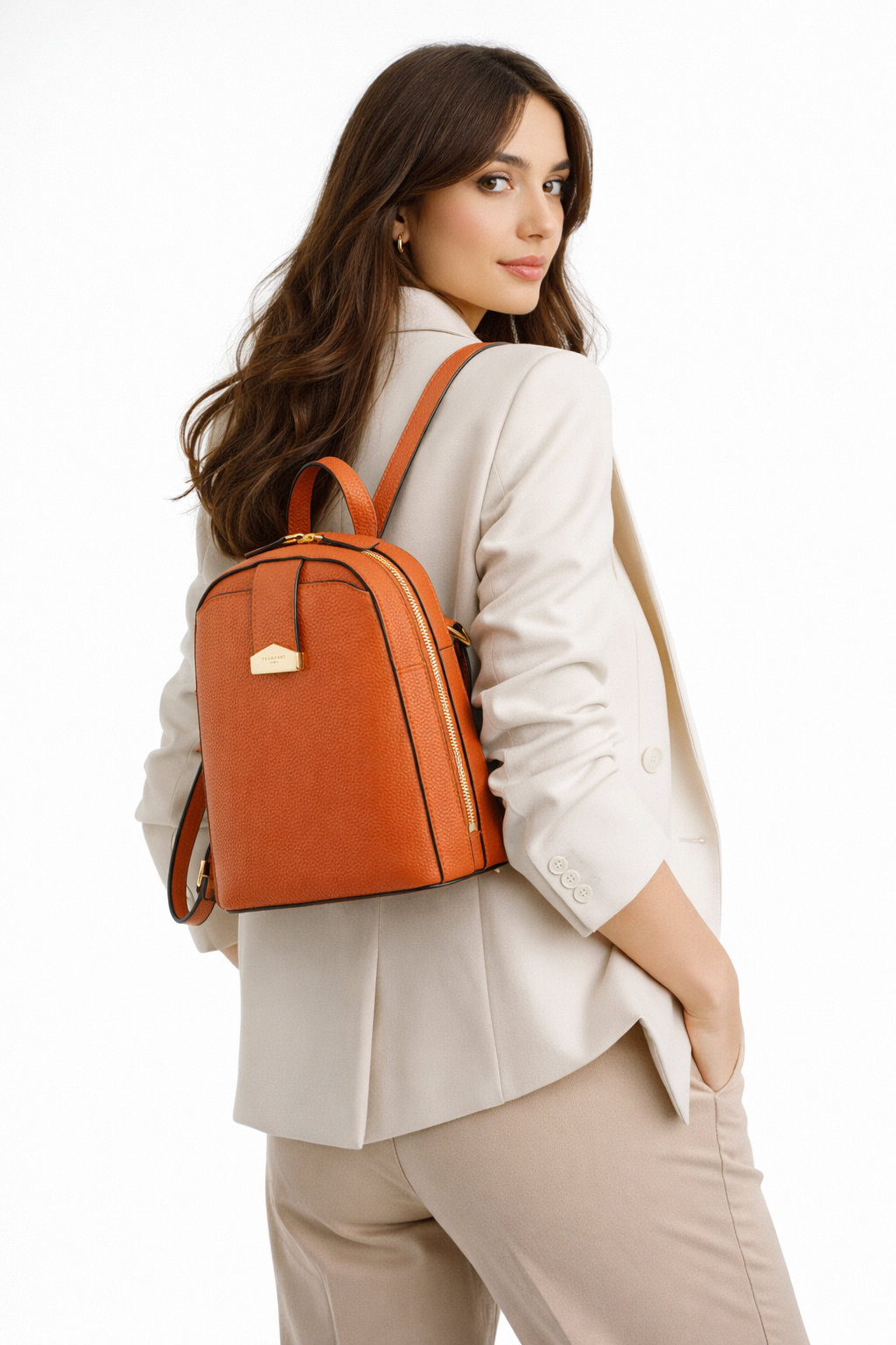 Leather backpack POURCHET Orange