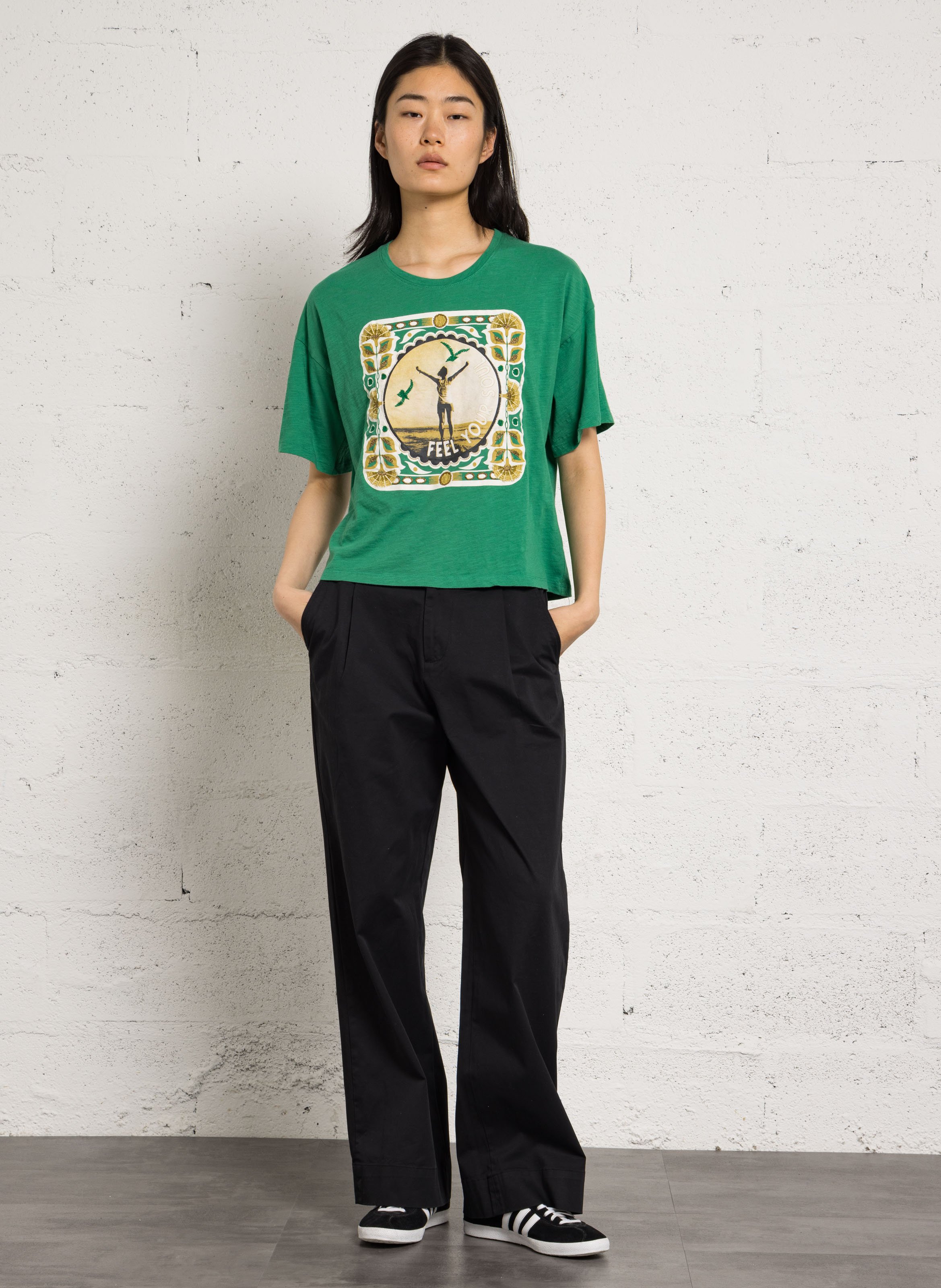 Tee-shirt col rond en coton bio LEON & HARPER Vert