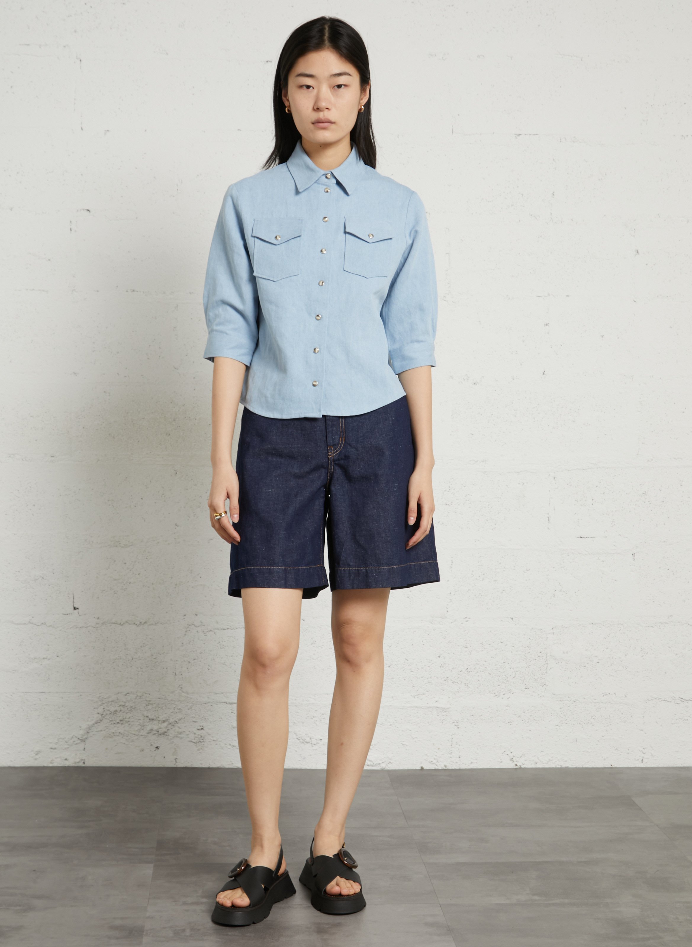 Cotton and linen oversized shirt SUZIE WINKLE Blue