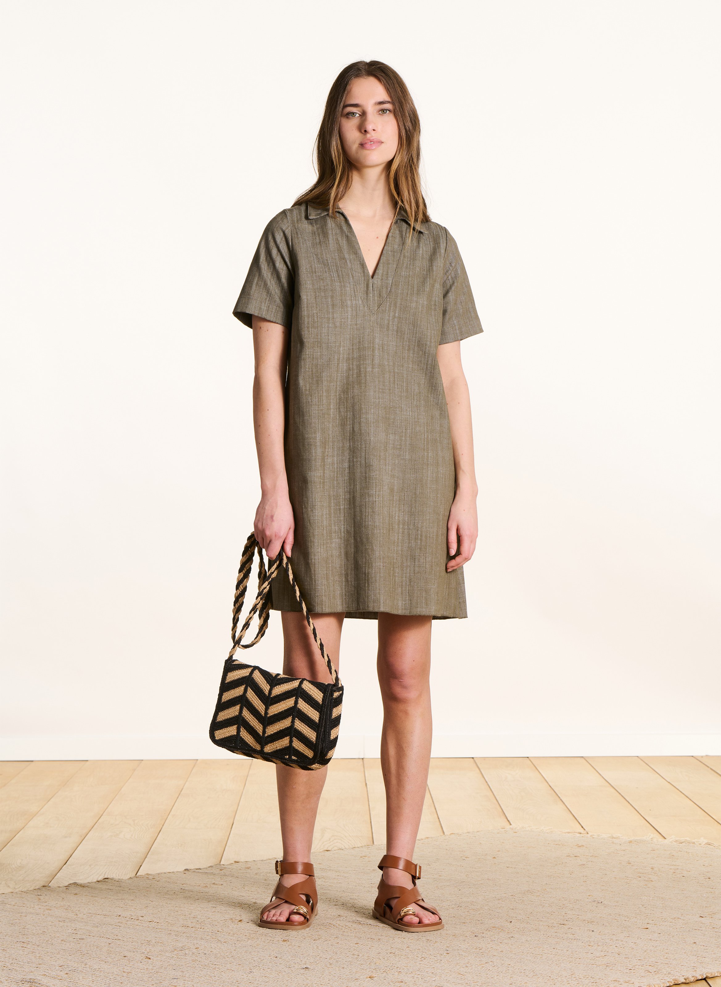 Robe courte trapèze en jean LA FEE MARABOUTEE Vert