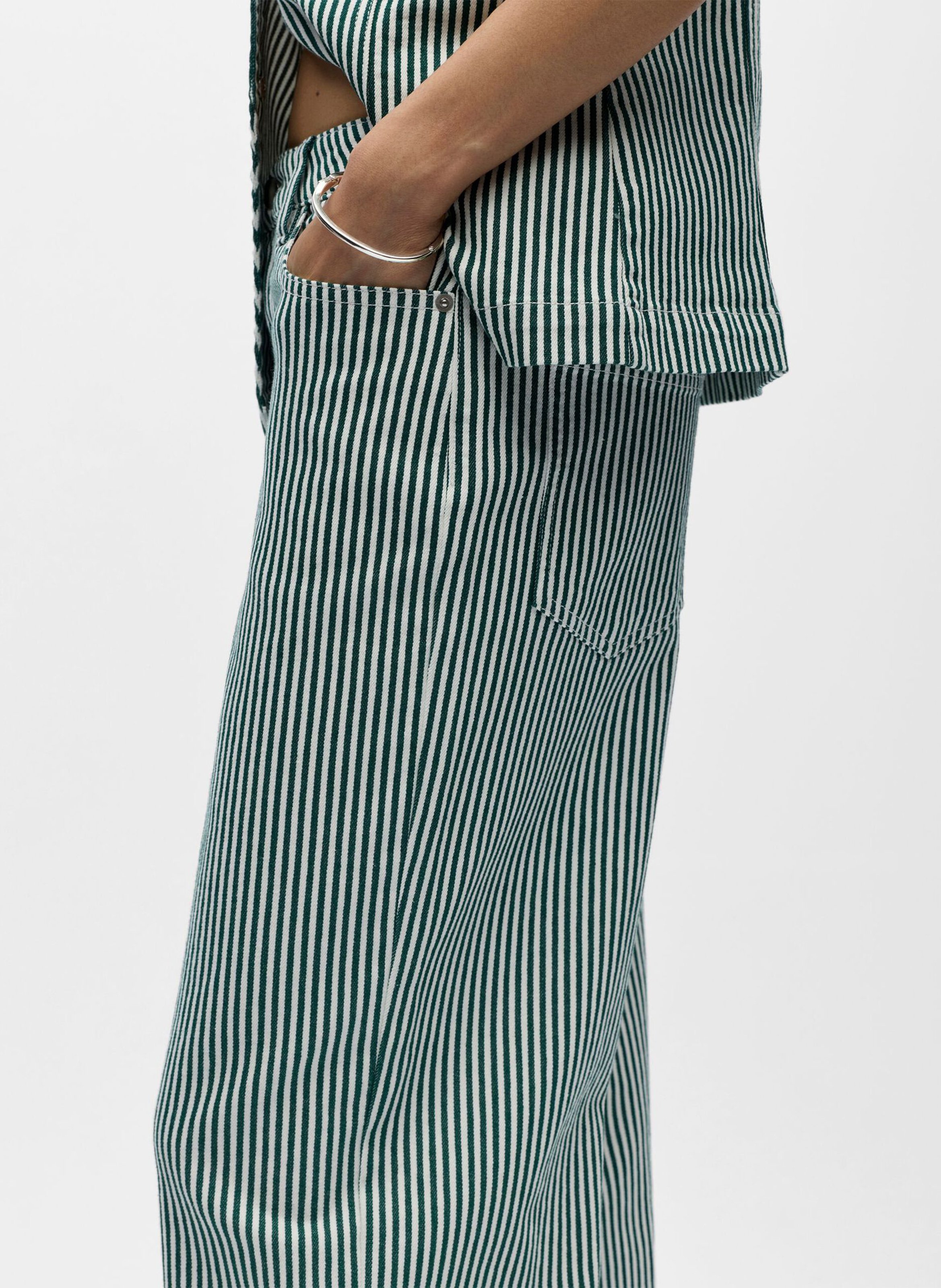 Striped cotton blend flare jeans OBJECT Beige