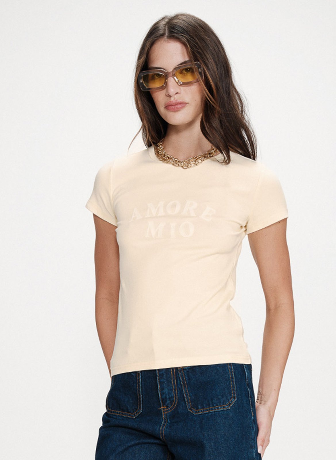 Tee-shirt col rond cintré sérigraphié en coton mélangé GRACE ET MILA