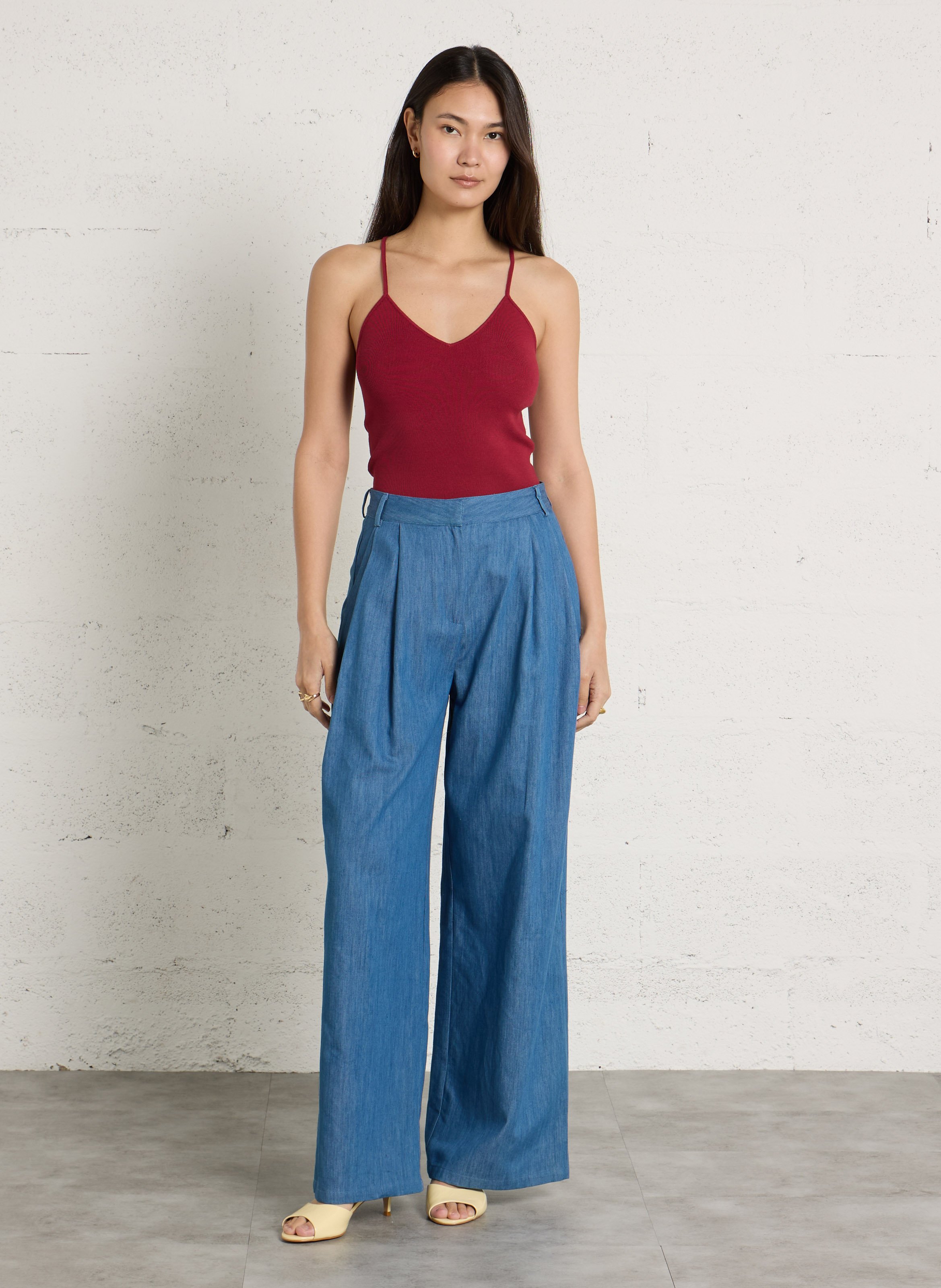 Pantalon large taille haute en coton LA PETITE ETOILE Bleu