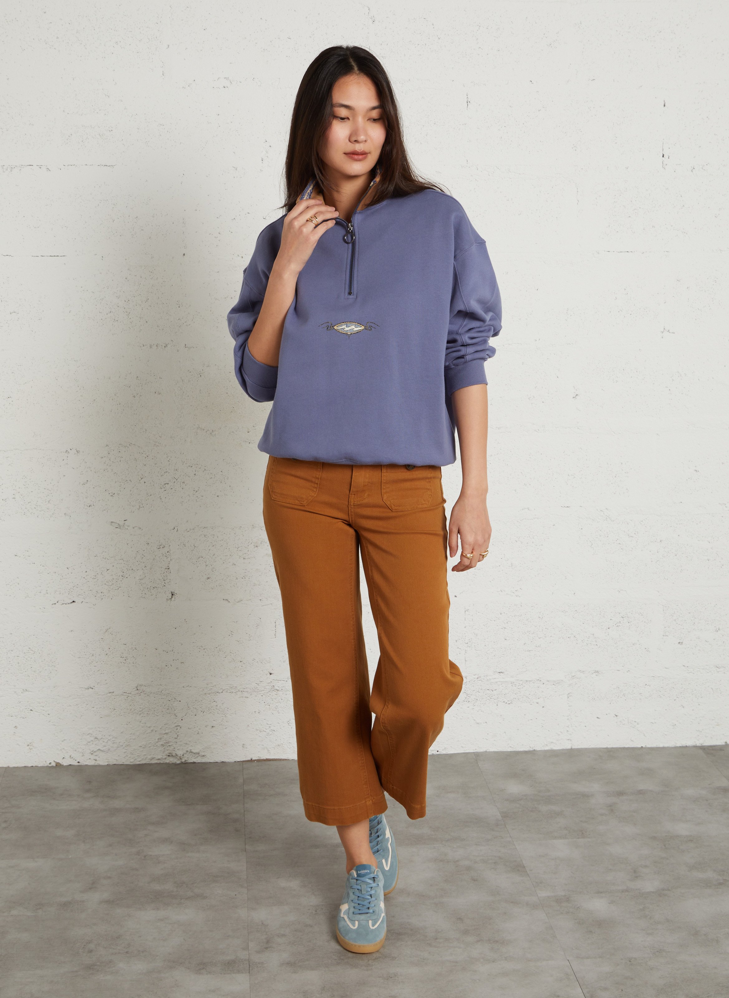 Oversized sweatshirt with trucker collar and screen-printed design in blended cotton. BILLABONG Blue