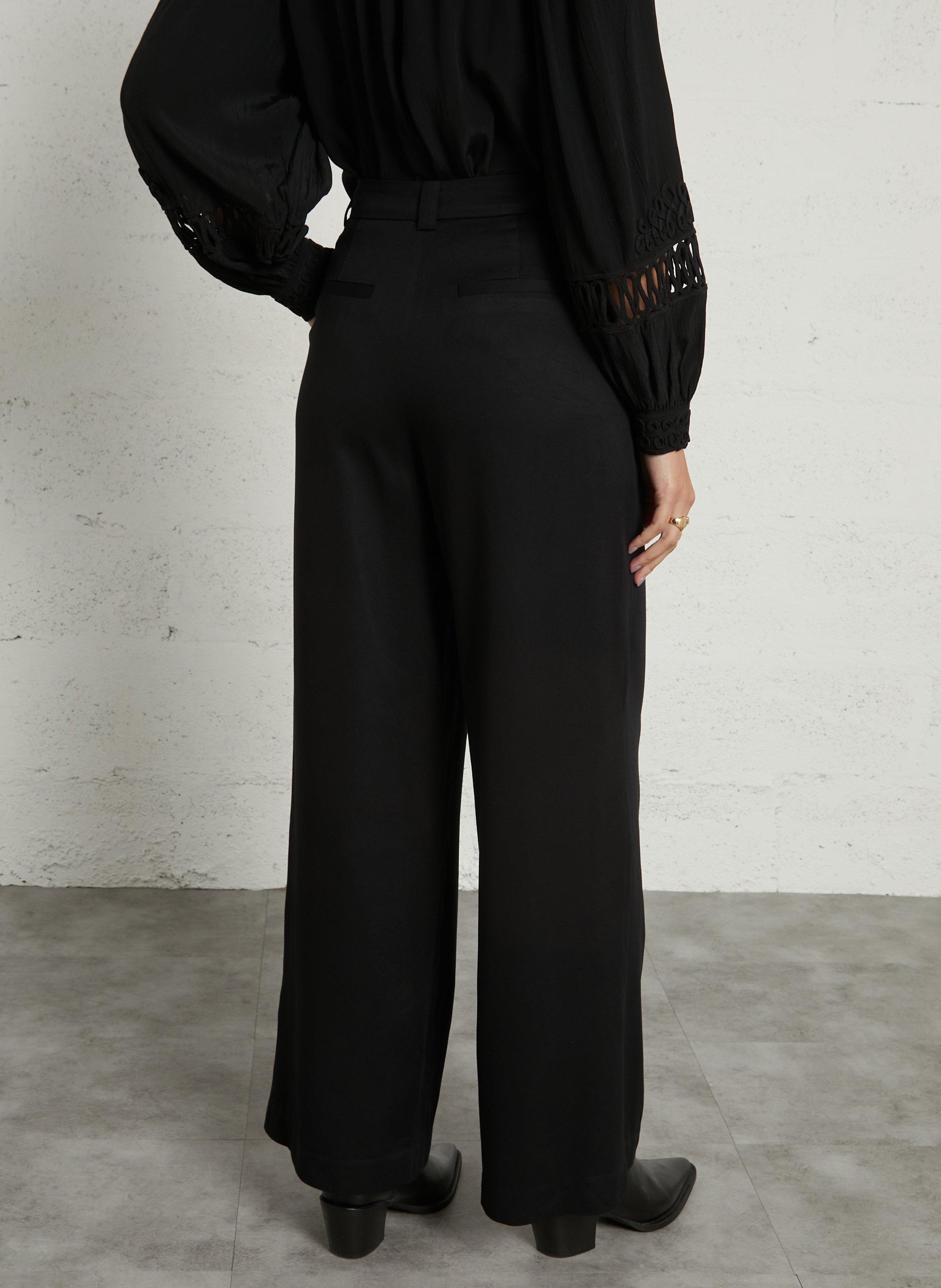 Pantalon large à pinces brodé LOUISE MISHA Noir