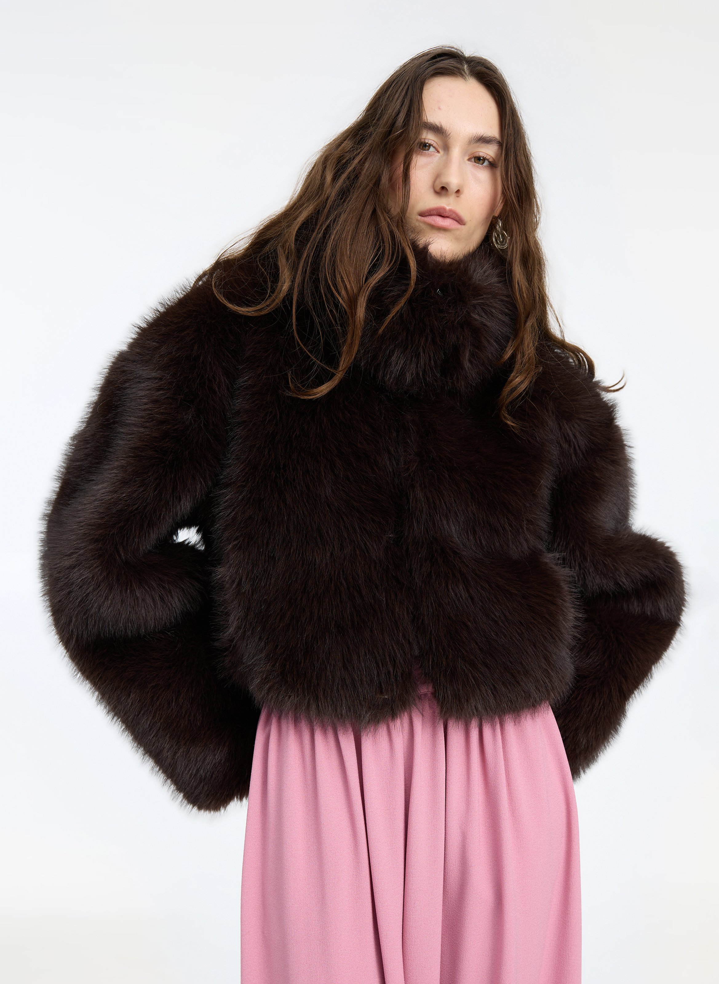 Korte oversized jas van synthetisch bont ROTATE Bruin