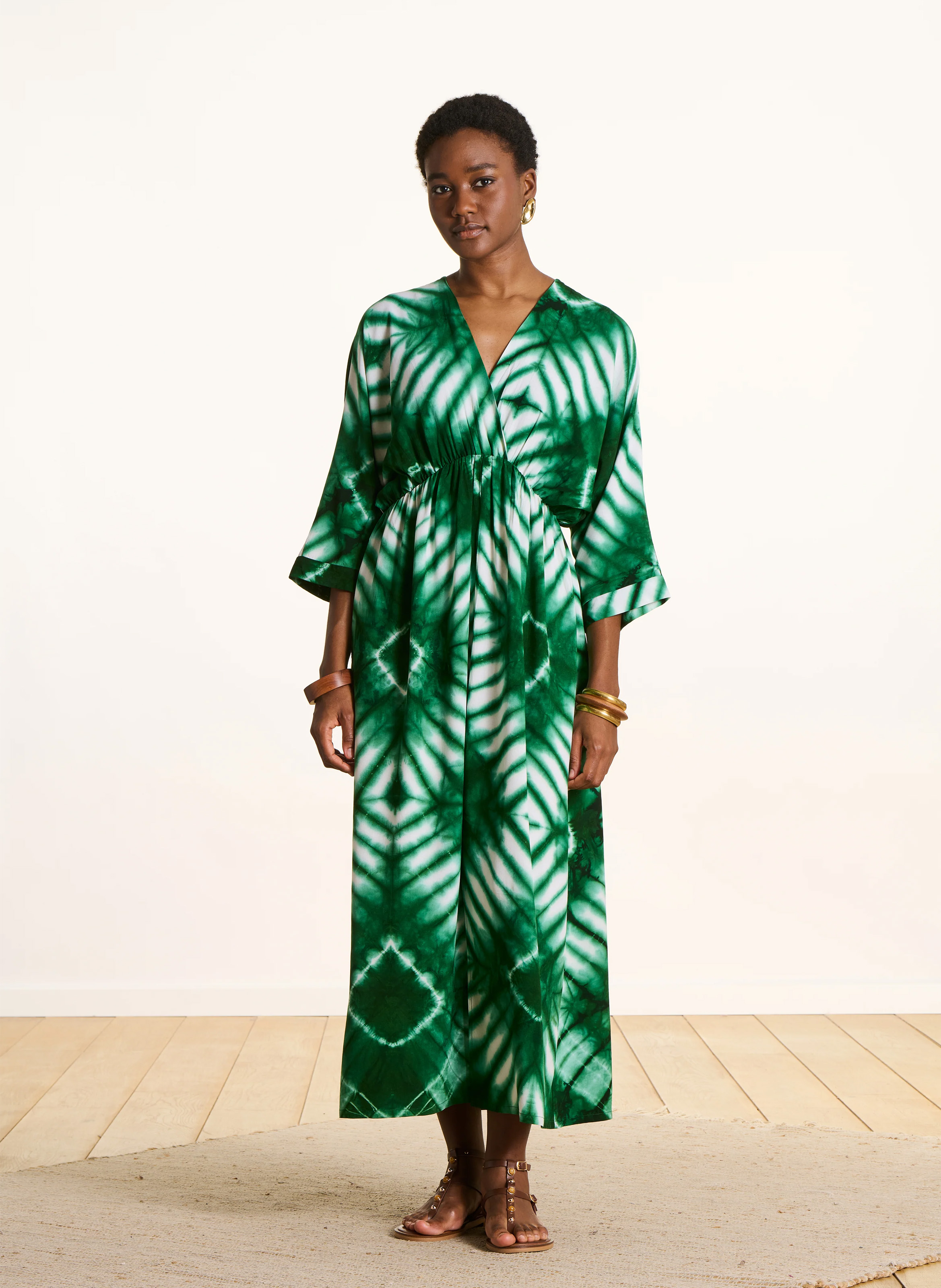 Long loose-fit printed dress LA FEE MARABOUTEE Green