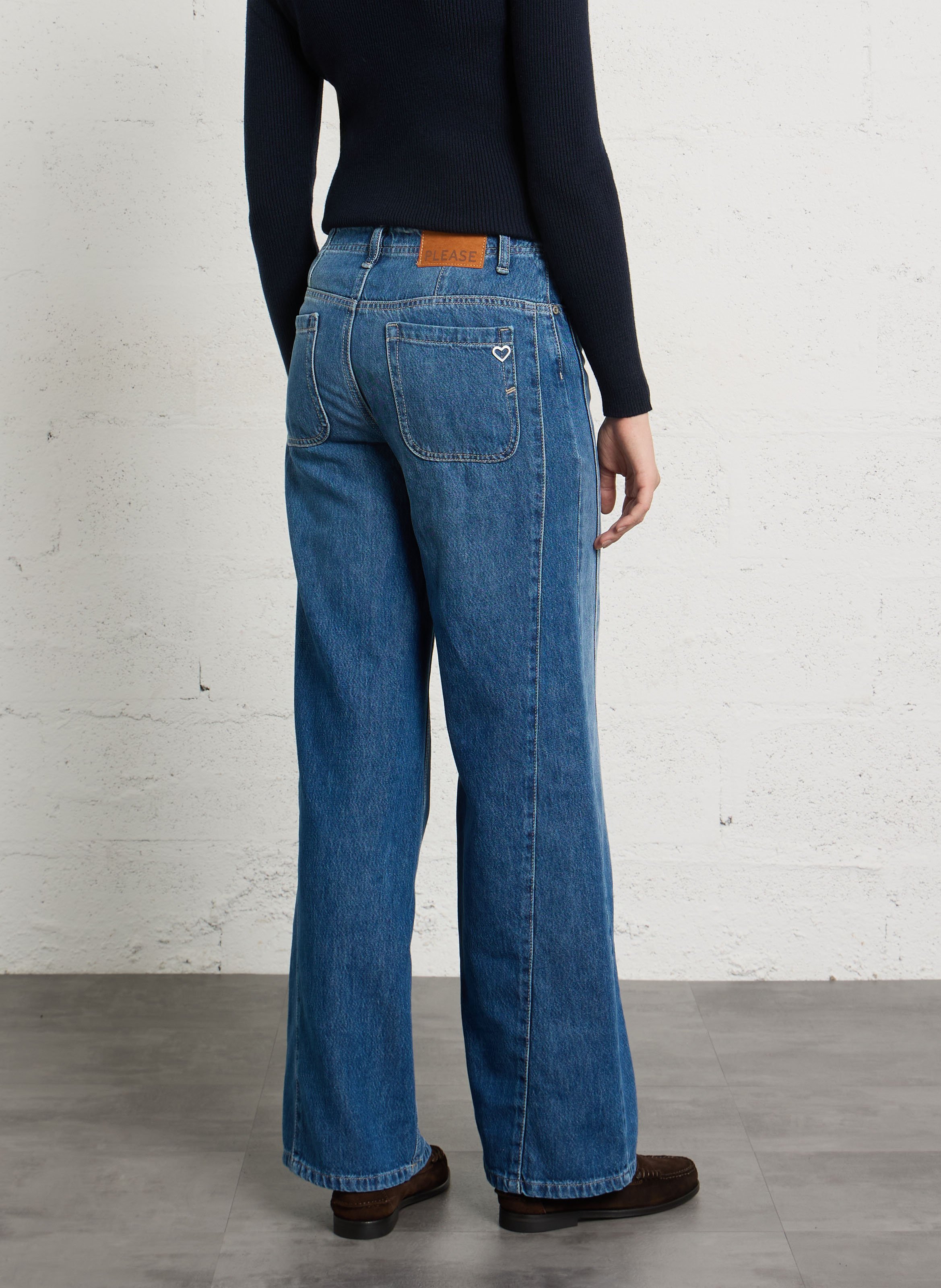 Weite Jeans mit Steppnähten aus Baumwollmischung PLEASE Blau
