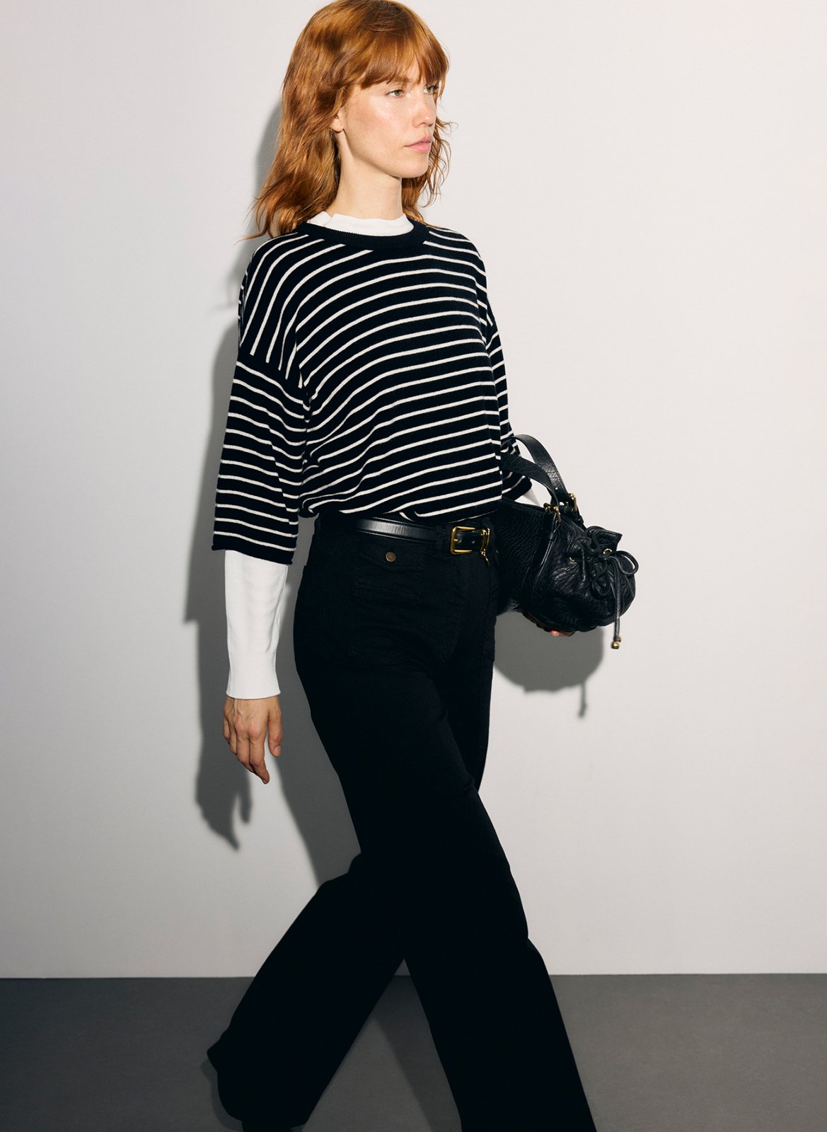 Round neck striped wool oversized sweater GERARD DAREL Silver