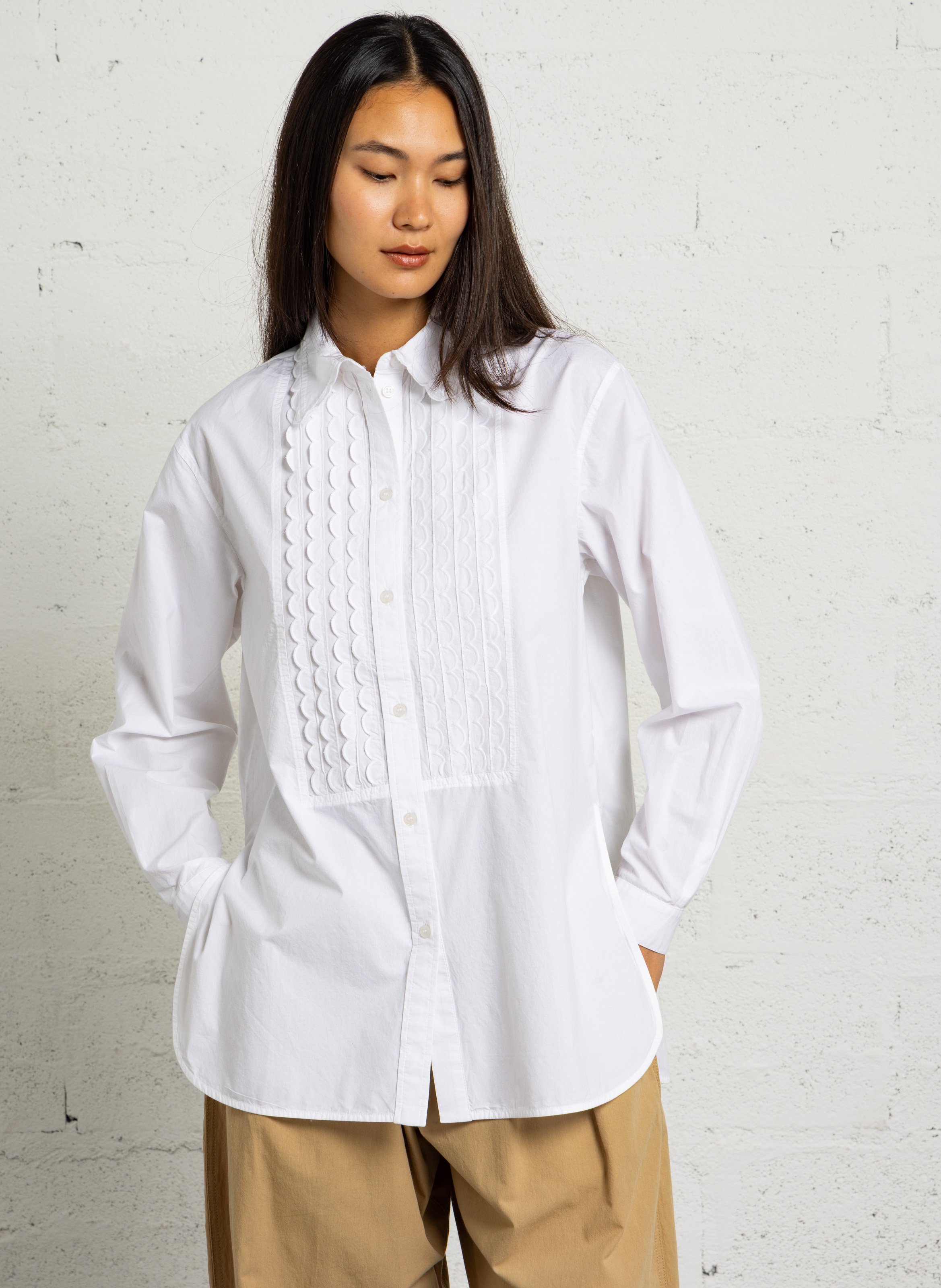 Recht gesneden blouse met volants van biologisch katoen STELLA NOVA Wit