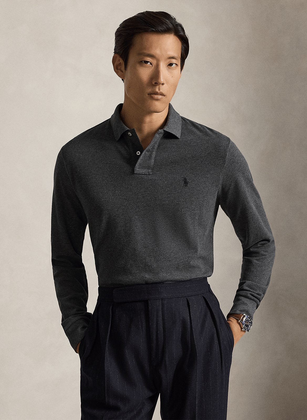 Langärmliges Poloshirt aus Baumwoll-Piqué, Regular Fit POLO RALPH LAUREN Grau