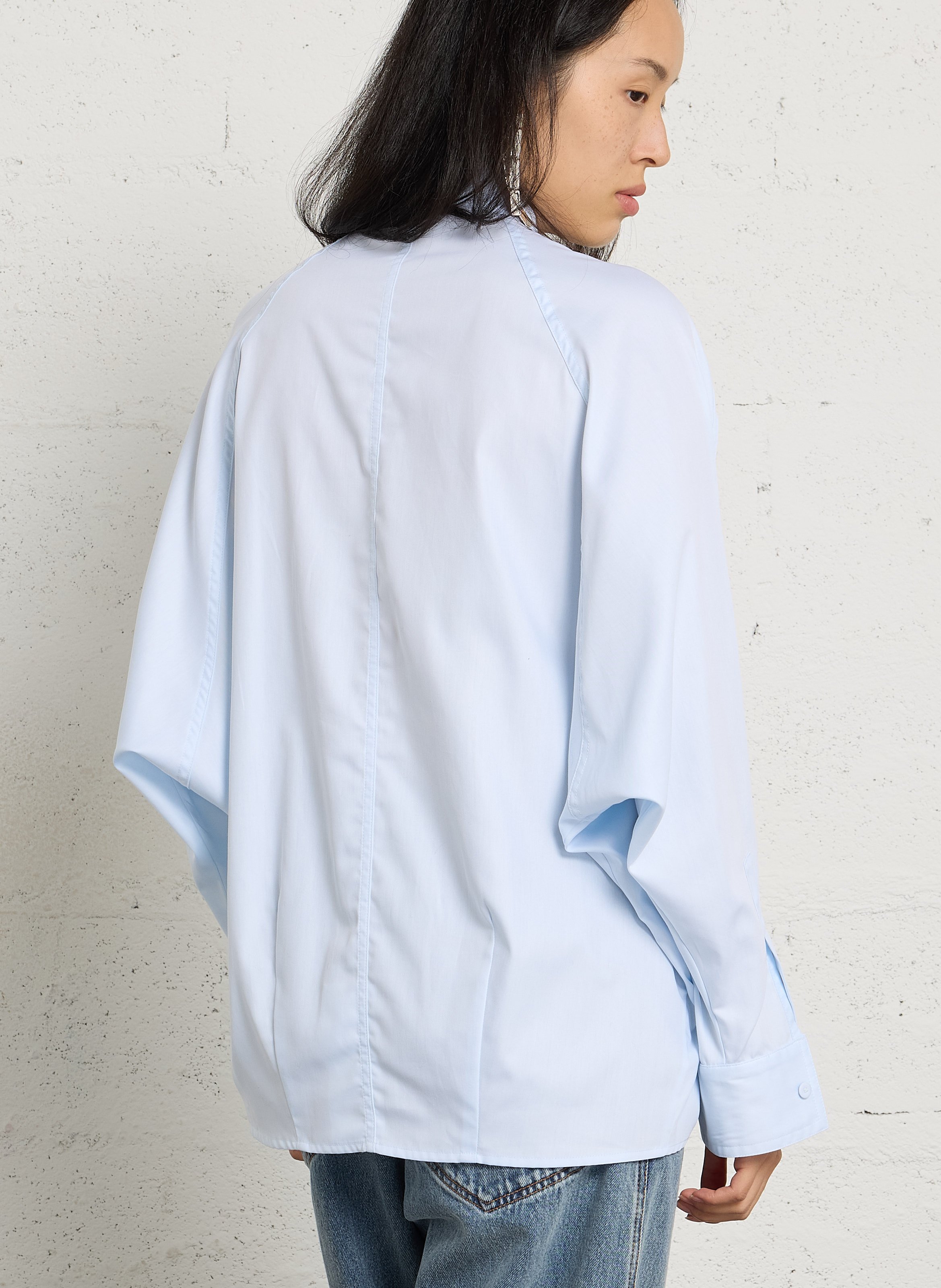 Chemise ample col cassé en coton MARGAUX LONNBERG Bleu