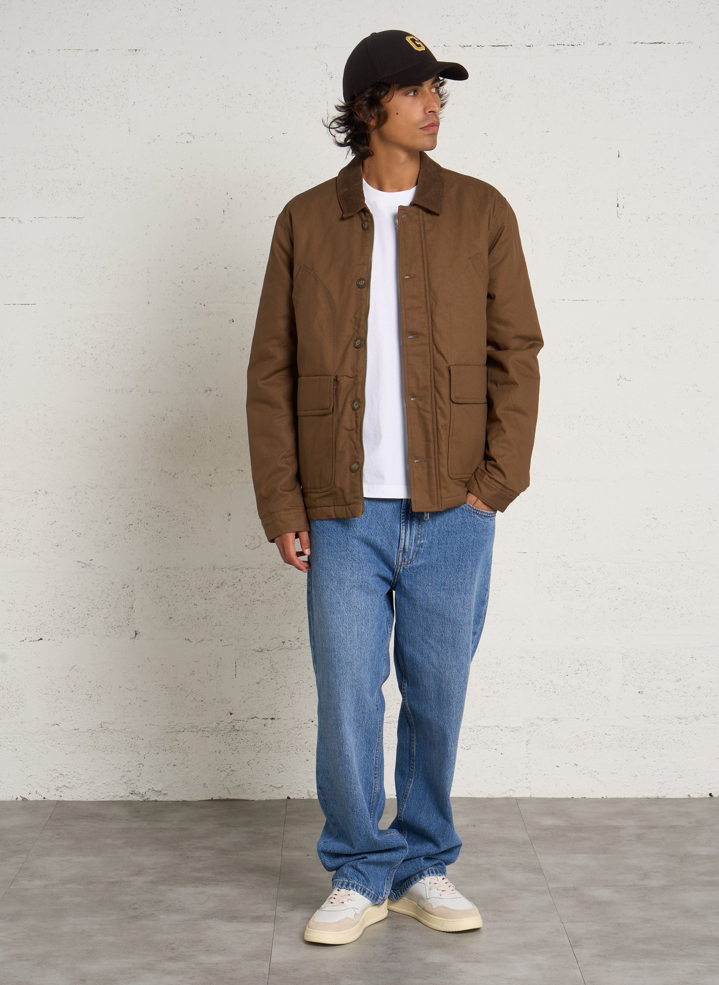 Straight cotton jacket with ribbed collar CASUAL FRIDAY Brown