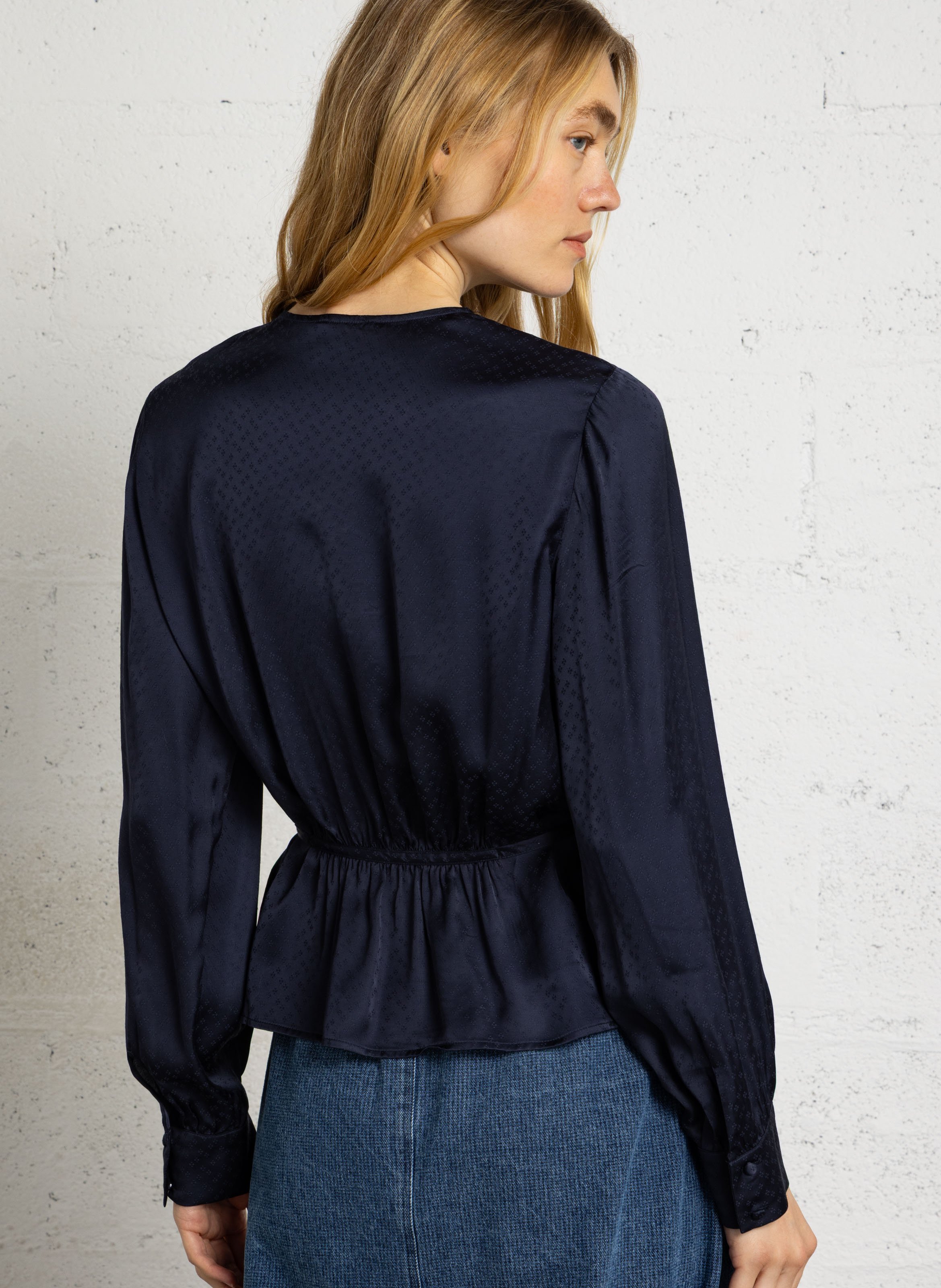 Long-sleeve jacquard lace top PETITE MENDIGOTE Blue