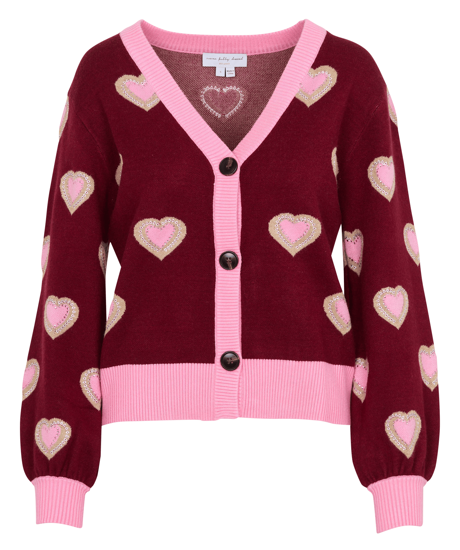 Cardigan droit col v imprimé à strass  NEVER FULLY DRESSED Rouge